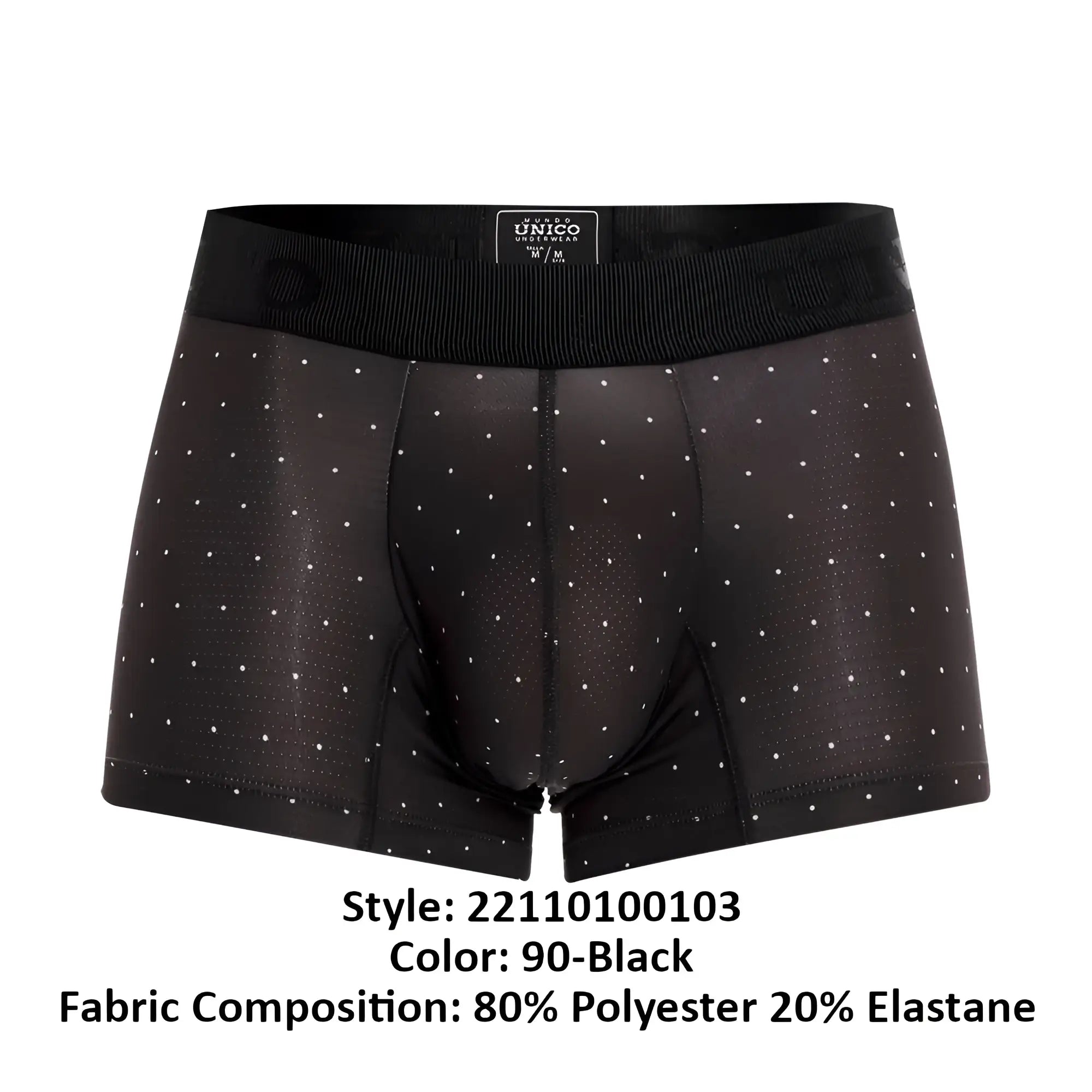 Black unico 22110100103 astros trunks boxer briefs with white polka dots and ribbed waistband in color 90-black