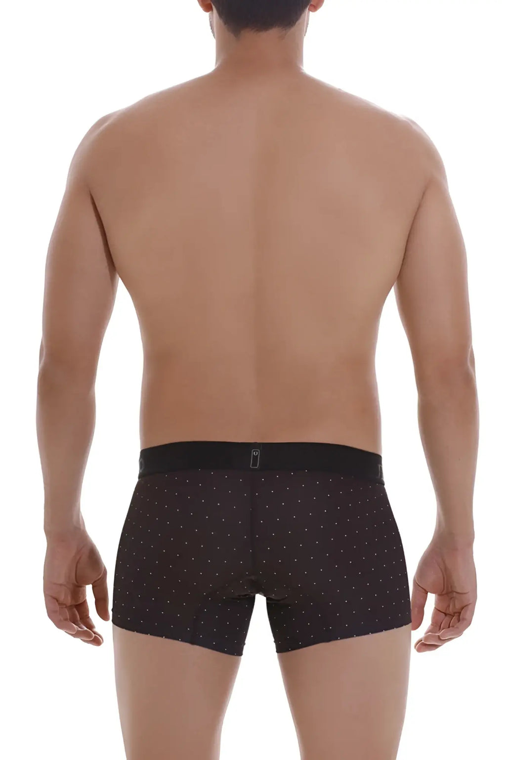 Black unico 22110100103 astros trunks briefs with subtle white dot pattern and matching elastic waistband