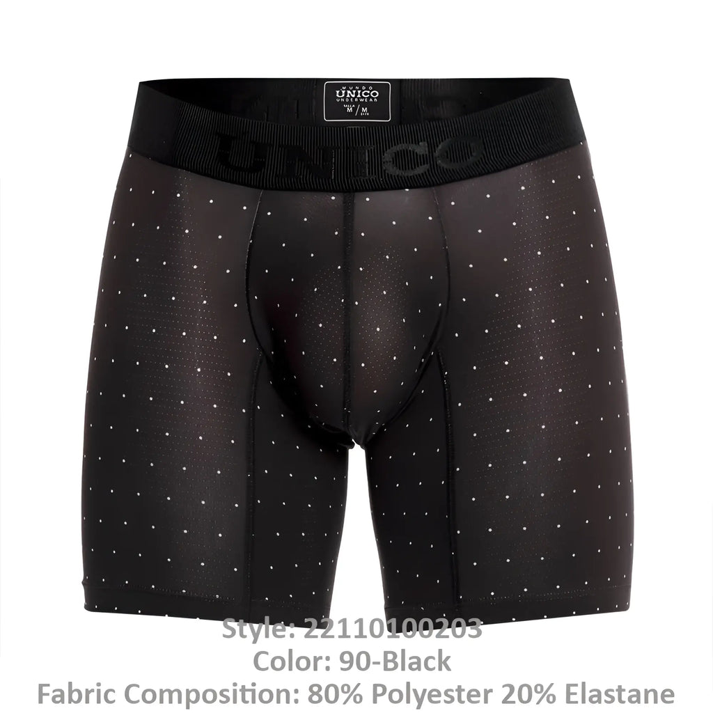 Black unico 22110100203 astros boxer briefs with subtle white polka dots and ribbed waistband in color 90-black