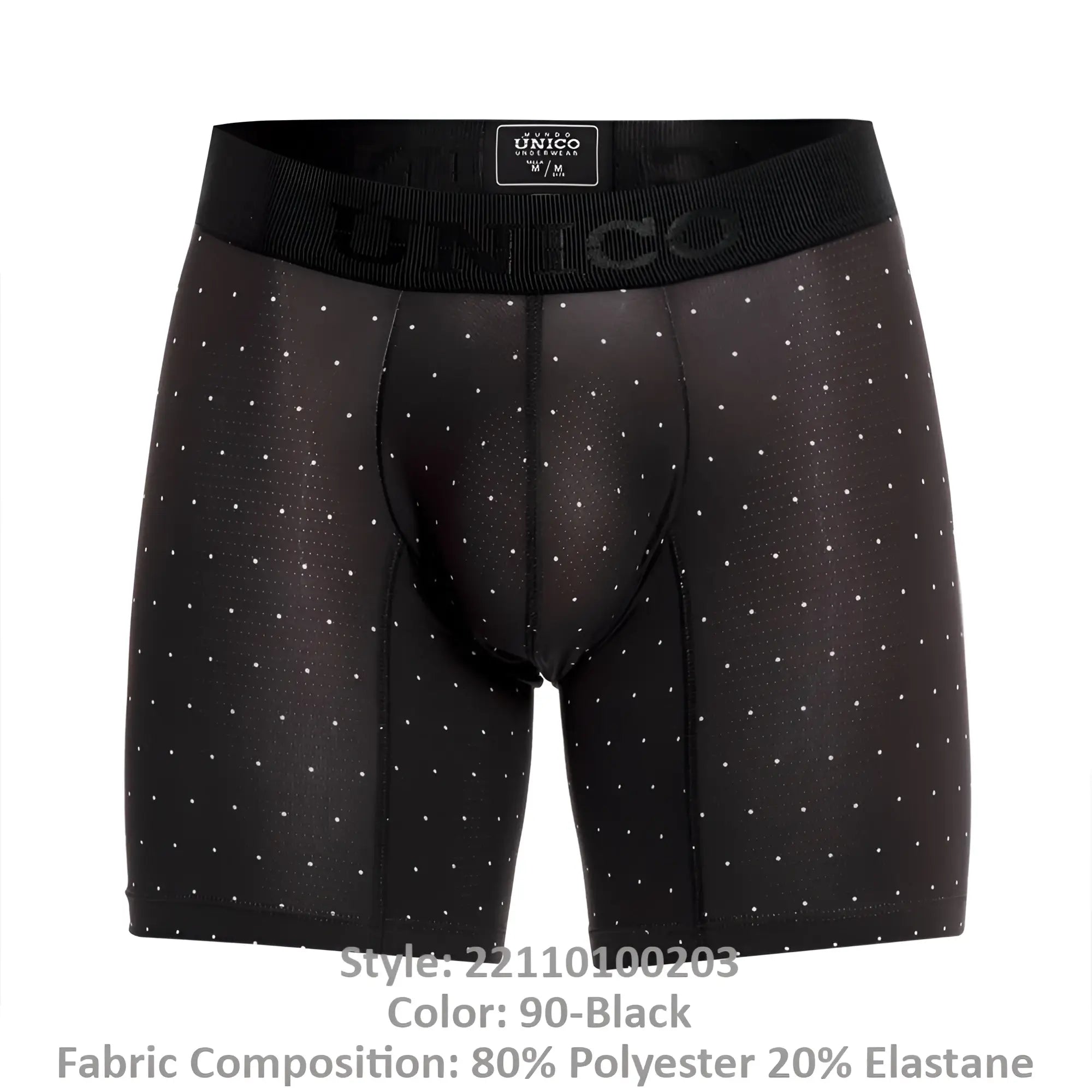 Black unico 22110100203 astros boxer briefs with subtle white polka dots and ribbed waistband in color 90-black