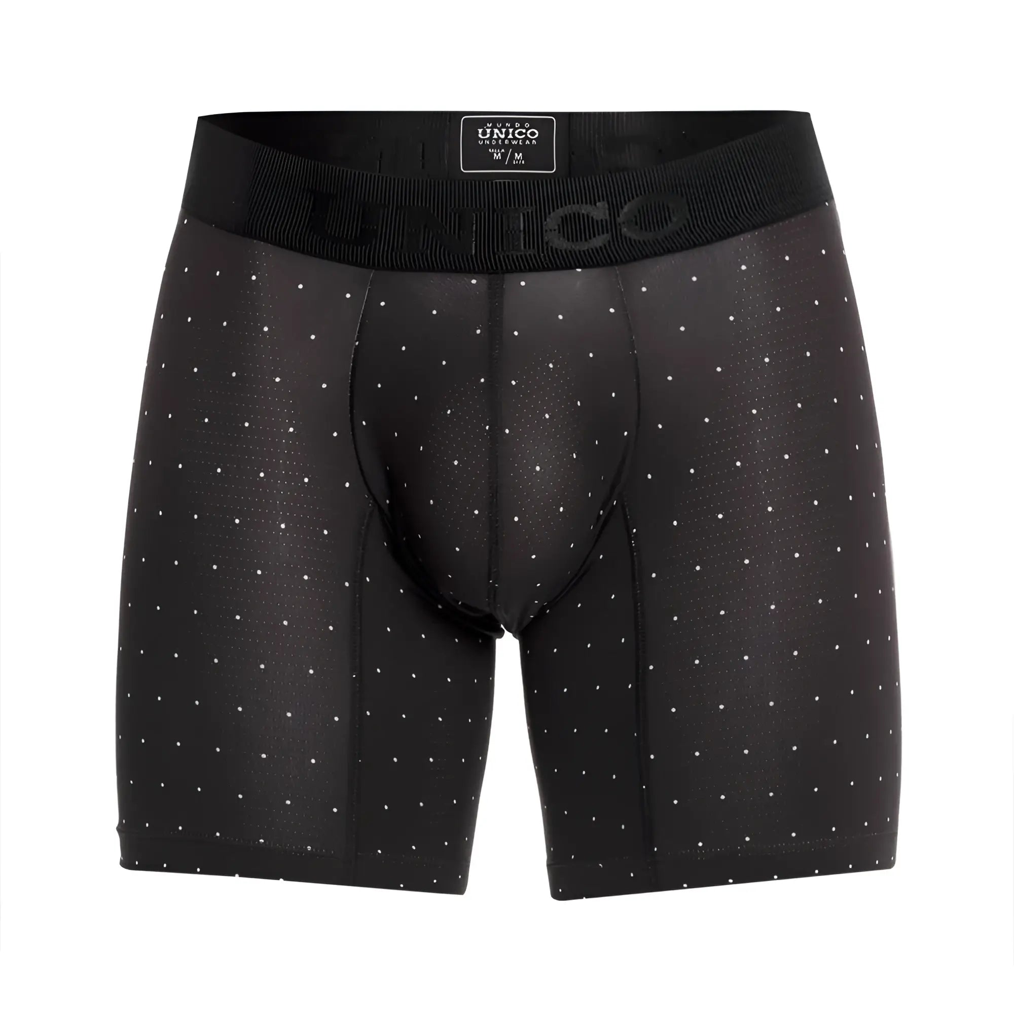 Black unico men’s boxer briefs with subtle white polka dots and ribbed waistband unico 22110100203 astros color 90-black