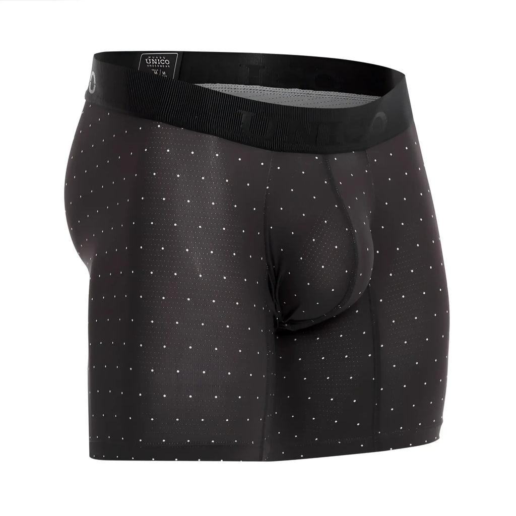 Black unico 22110100203 astros boxer briefs with subtle white dot pattern and reinforced mesh fabric