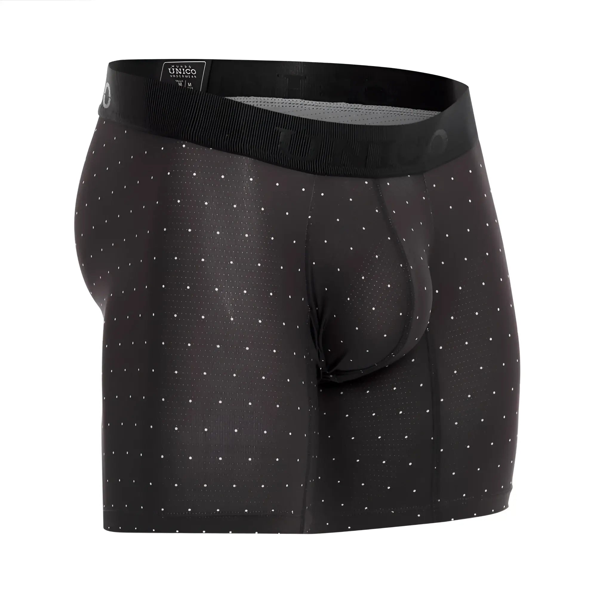 Black unico 22110100203 astros boxer briefs with subtle white dot pattern and reinforced mesh fabric