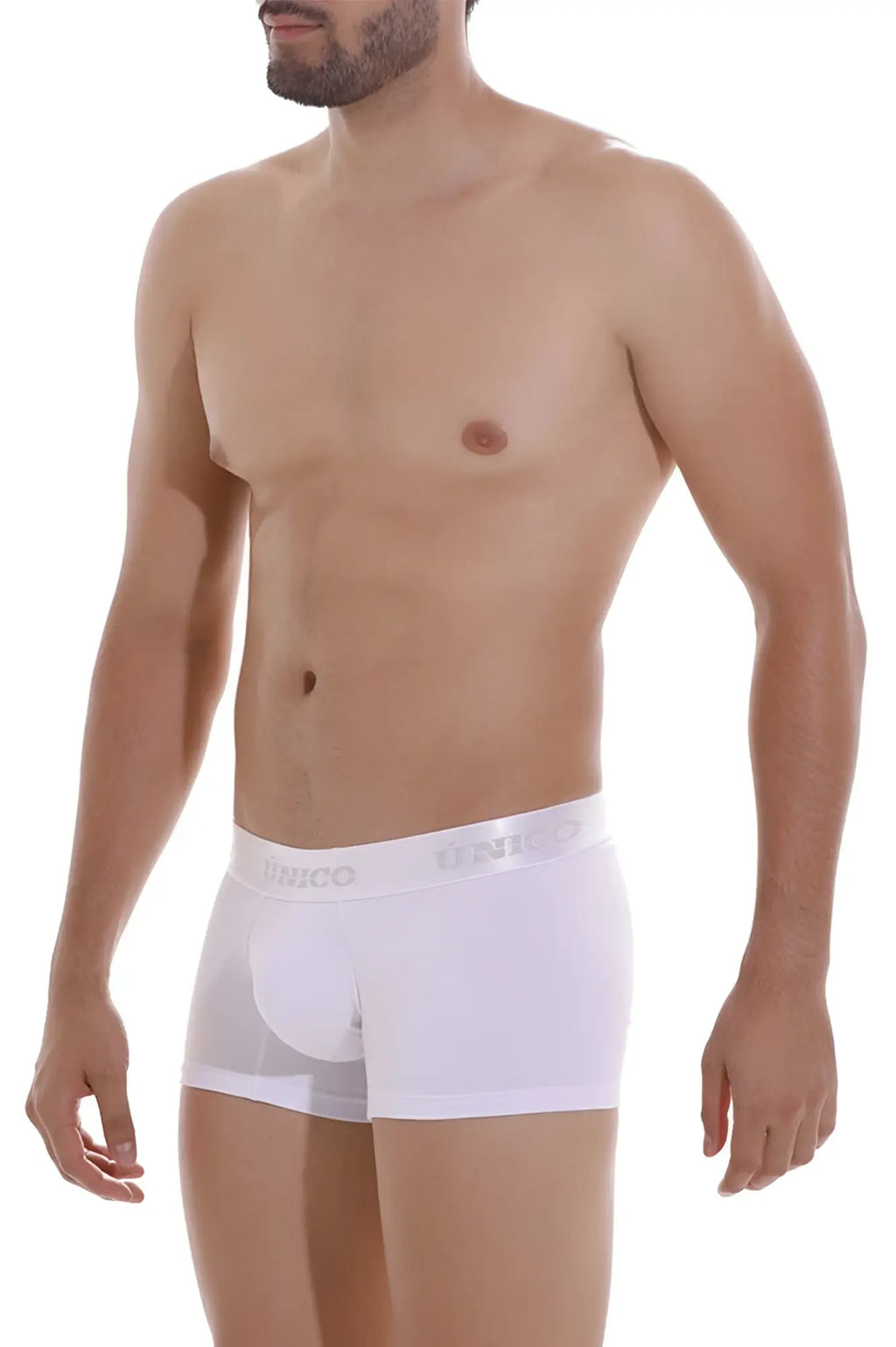 White men’s boxer briefs with a subtle elastic waistband and brico branding in gray color unico 22120100101 cristalino A22 trunks white