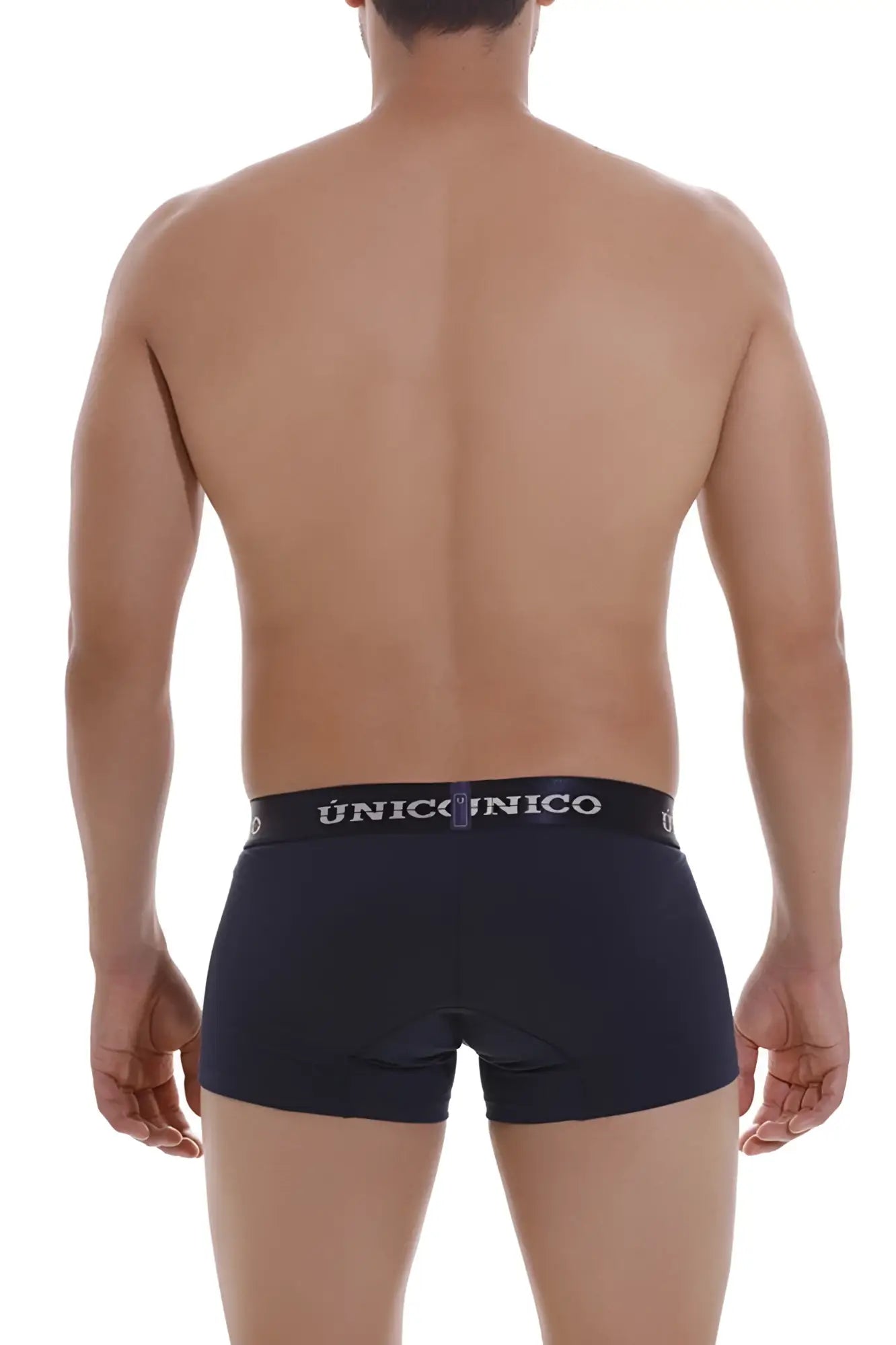 Black unico men’s briefs with a white logo band in dark blue color designed for comfortable everyday wear