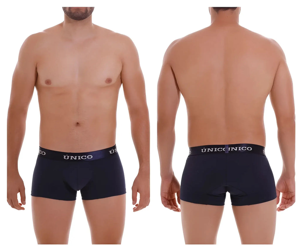 Navy blue unico briefs with a white logo waistband in dark blue color for comfortable everyday wear
