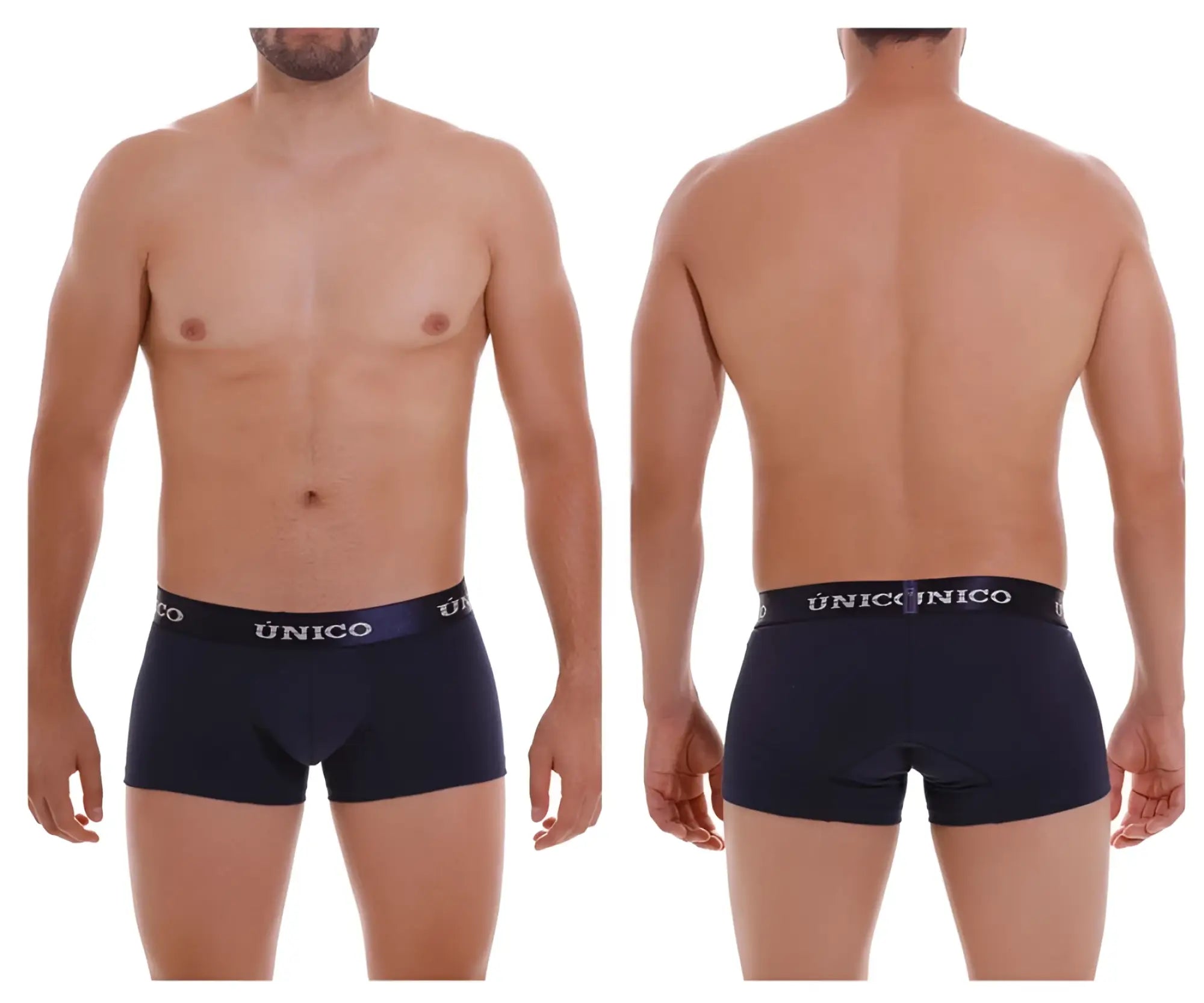 Navy blue unico briefs with a white logo waistband in dark blue color for comfortable everyday wear