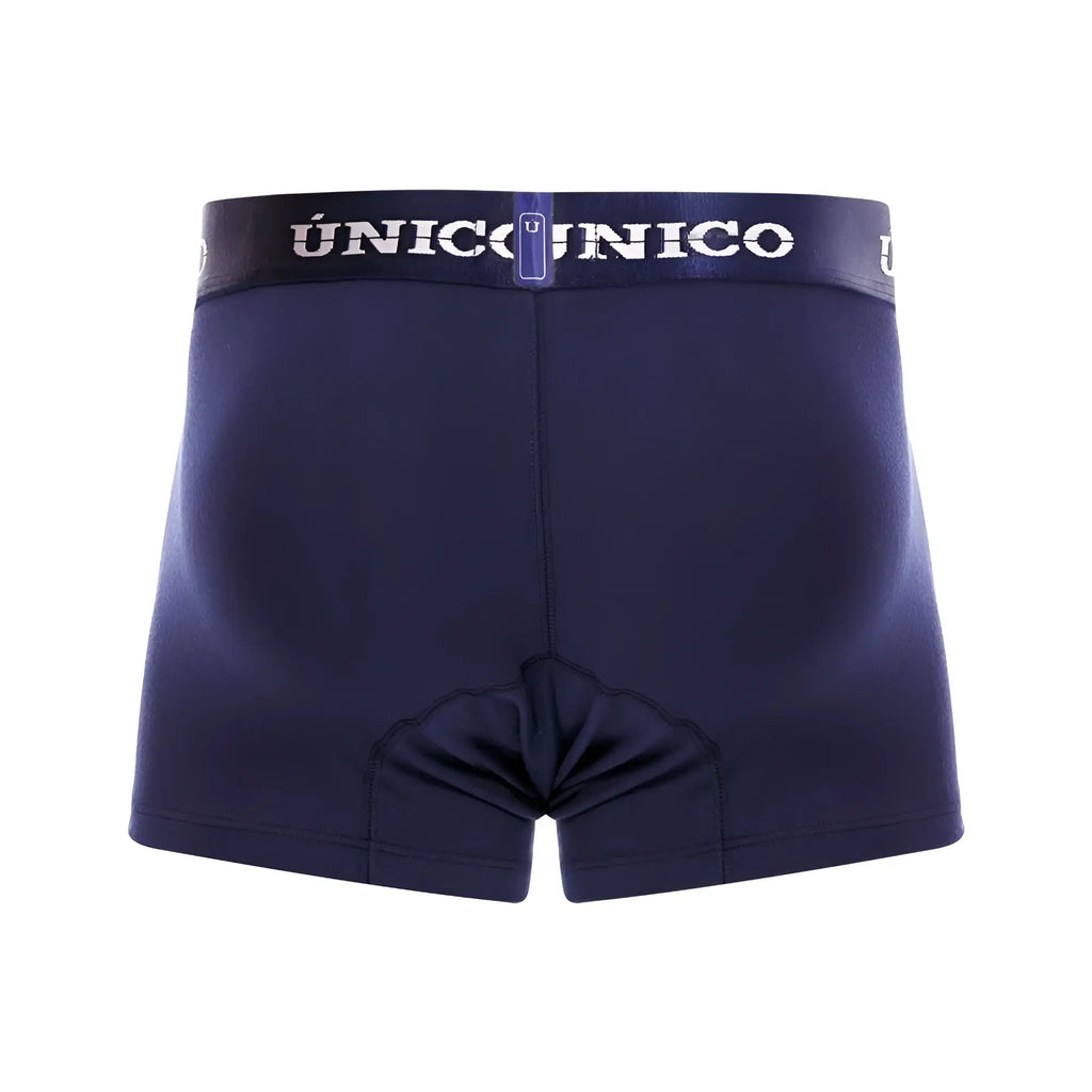 Navy blue unico 22120100102 profundo a22 trunks boxer briefs with matching elastic waistband and white brand lettering