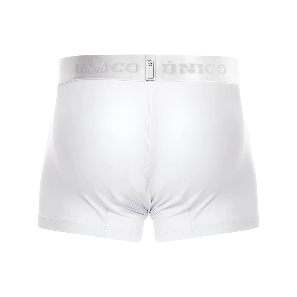 White unico boxer briefs with a subtle silver logo band from unico 22120100105 cristalino m22 trunks color 00-white