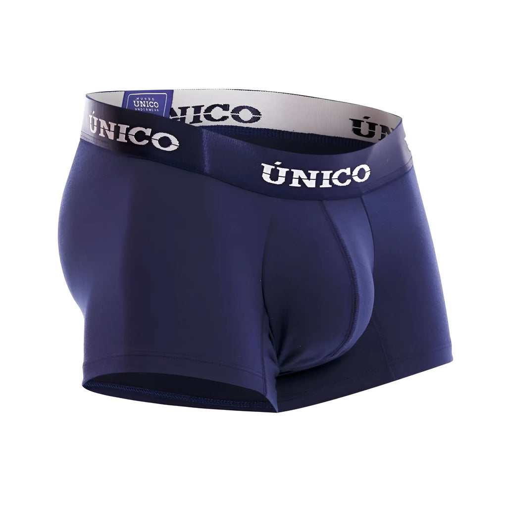 Navy blue Unico 22120100106 Profundo M22 trunks with supportive pouch and branded elastic waistband in dark blue
