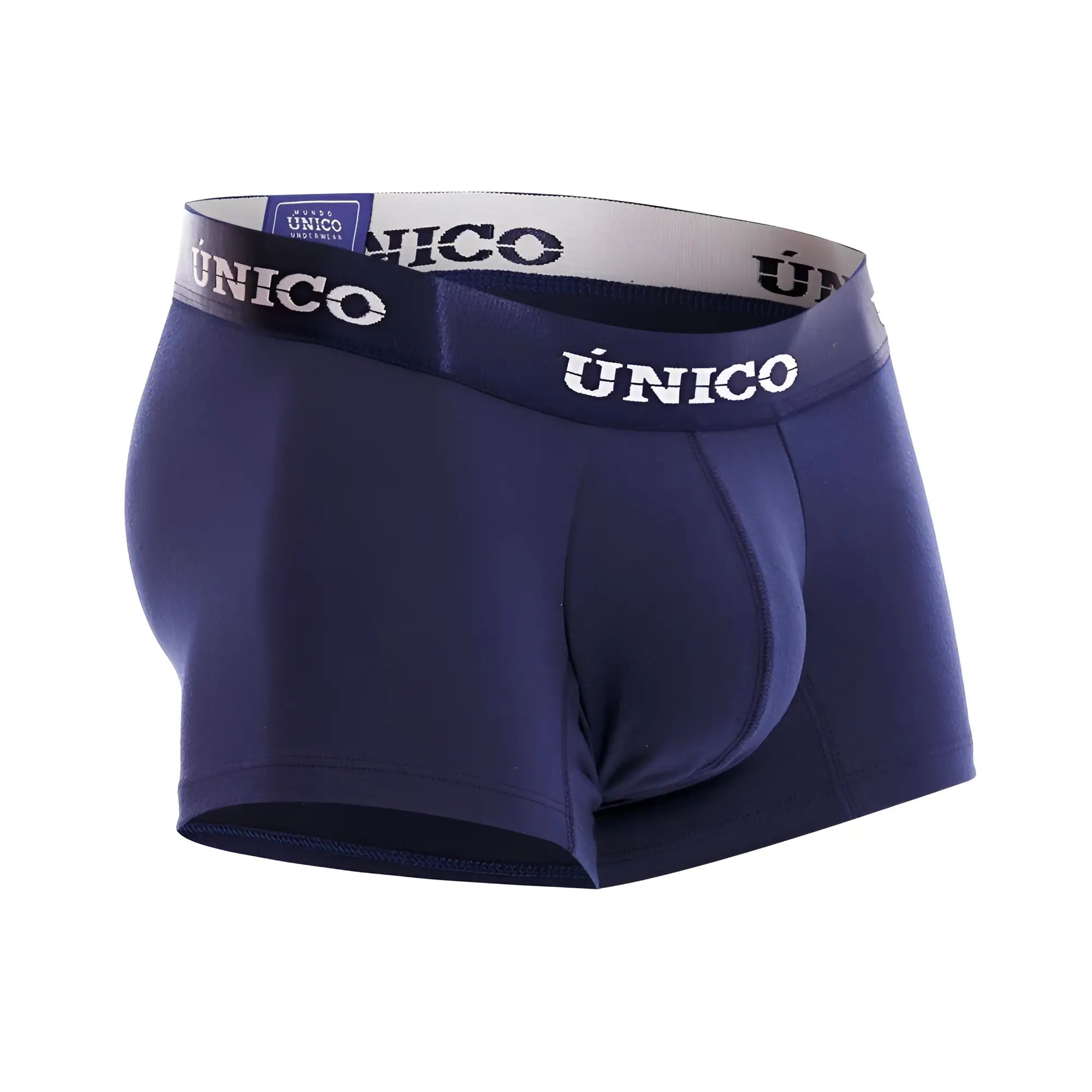 Navy blue Unico 22120100106 Profundo M22 trunks with supportive pouch and branded elastic waistband in dark blue