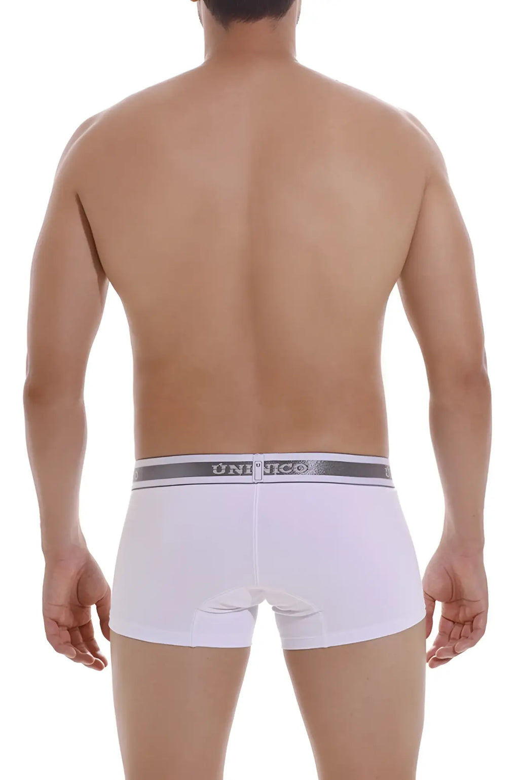 White unico 22120100109 lustre a22 trunks with gray elastic waistband and black unico branding in color white