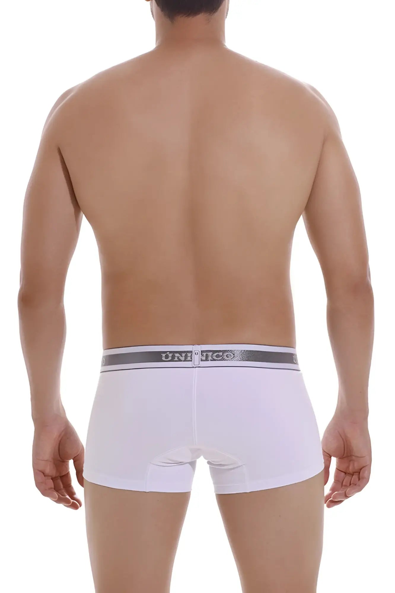 White unico 22120100109 lustre a22 trunks with gray elastic waistband and black unico branding in color white
