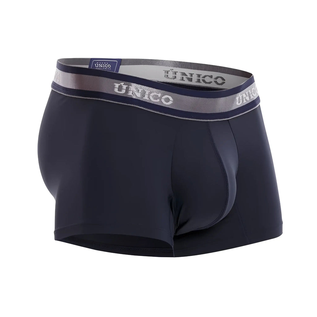 Dark navy blue unico 22120100113 cardenal m22 men’s boxer briefs with gray and white branded waistband