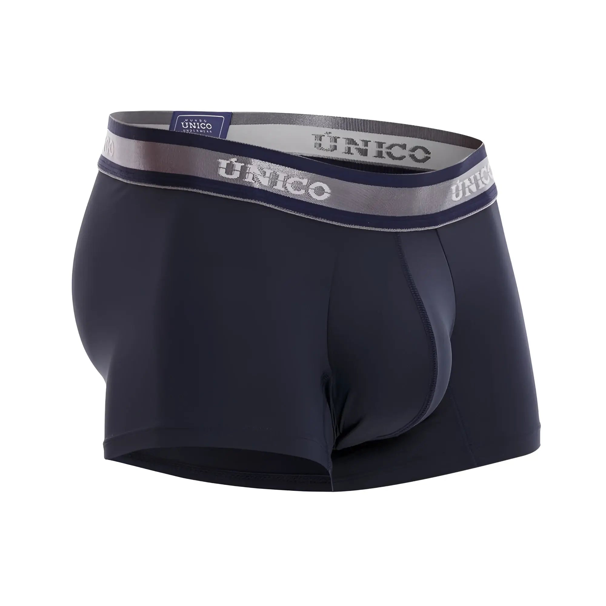 Dark navy blue unico 22120100113 cardenal m22 men’s boxer briefs with gray and white branded waistband
