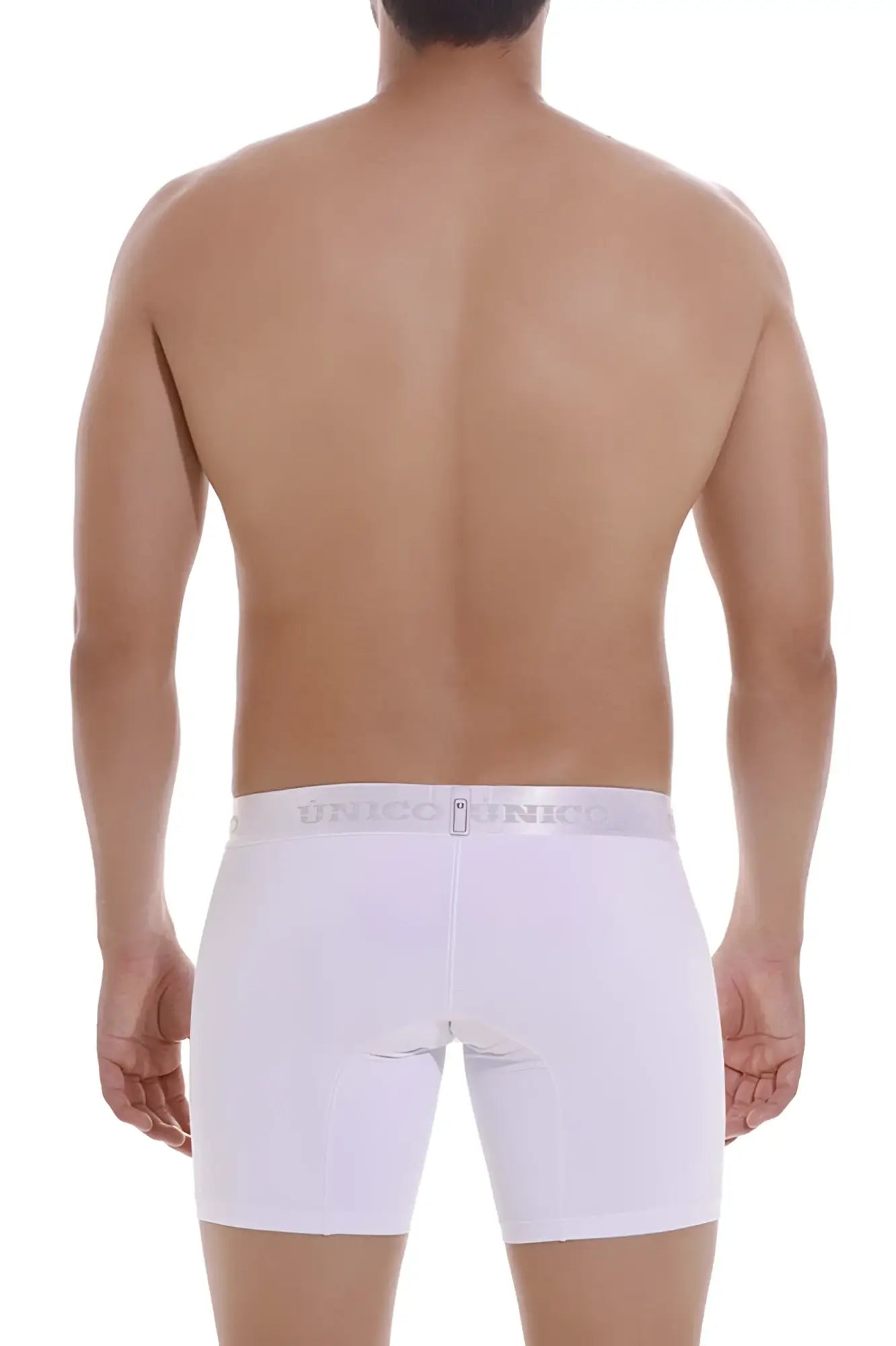 White unico 22120100201 cristalino a22 boxer briefs with gray elastic waistband and silver unico branding