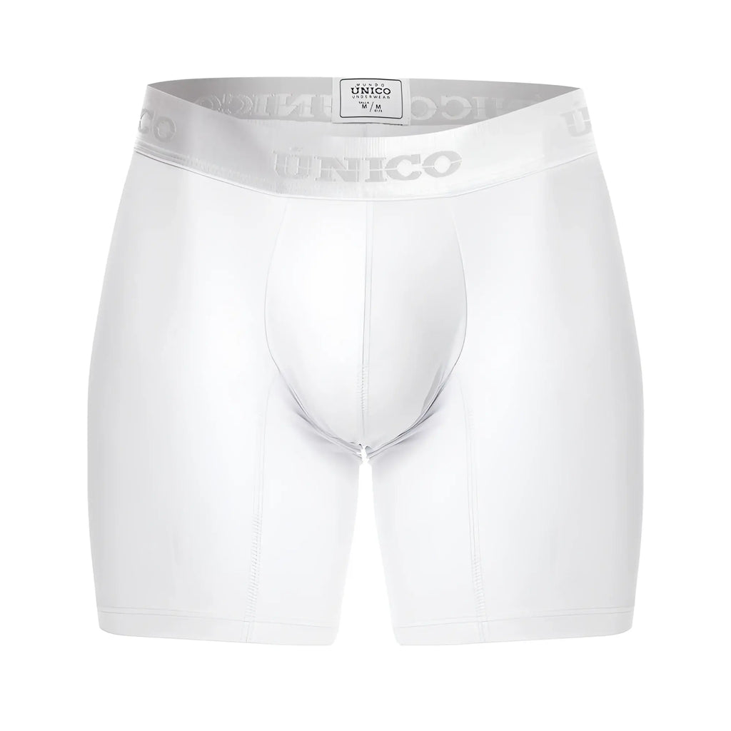 White unico men’s boxer briefs with silver elastic waistband featuring brand name in model 22120100201 cristalino a22