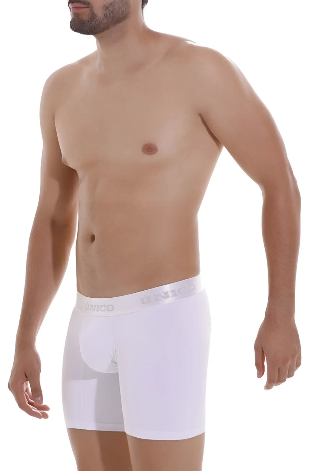 Unico cristalo a22 white boxer briefs for men with a subtle gray logo band at the waist