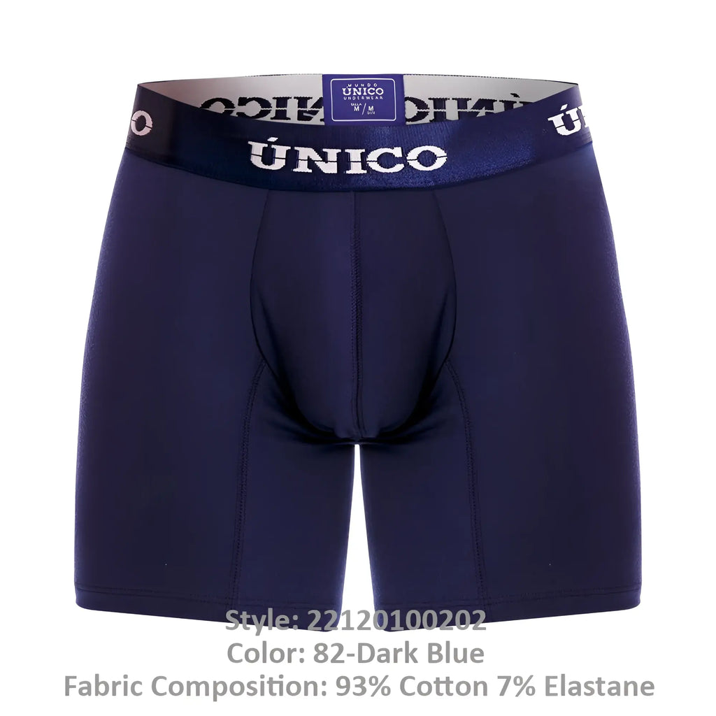 Dark blue unico 22120100202 profundo A22 boxer briefs with navy waistband featuring white brand name lettering