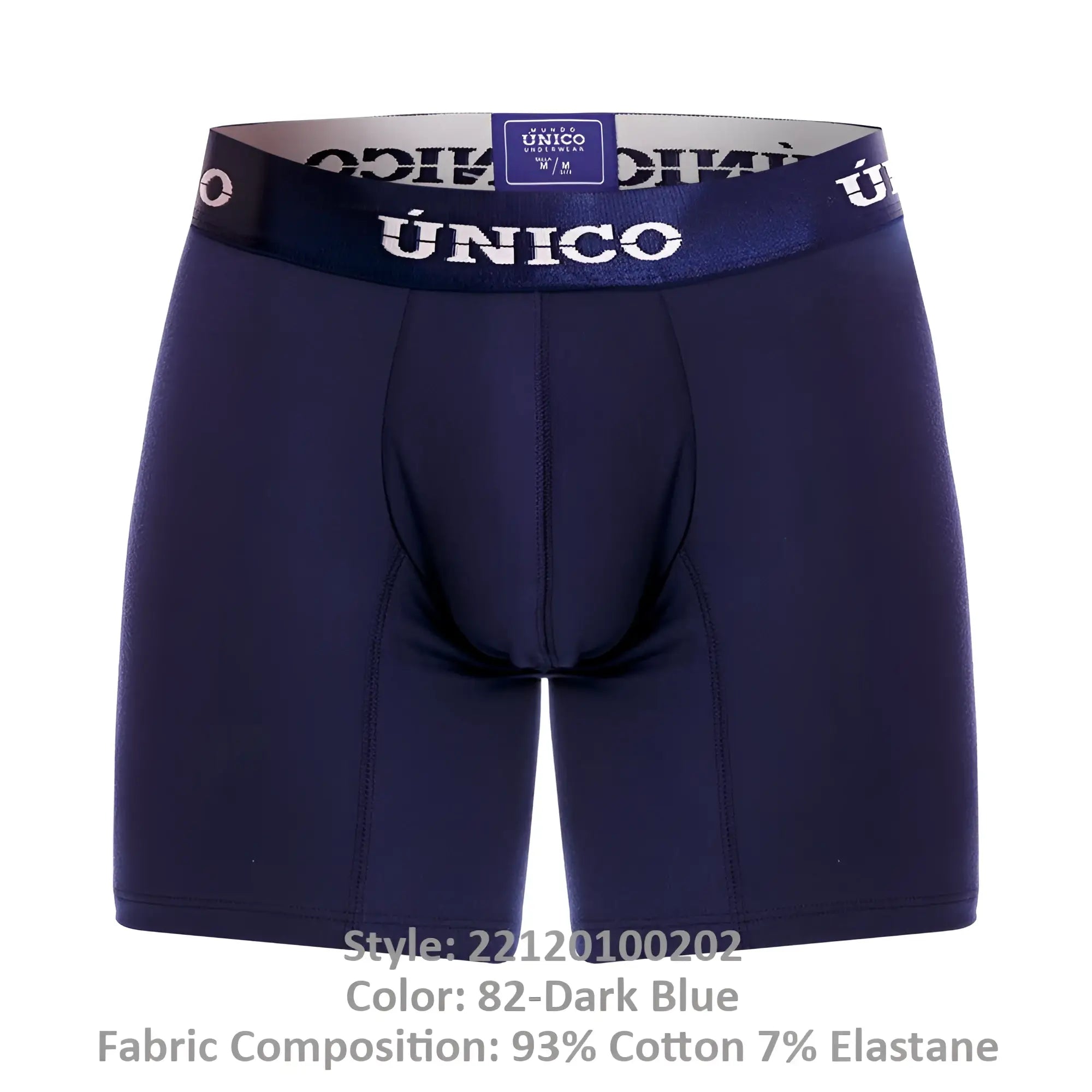 Dark blue unico 22120100202 profundo A22 boxer briefs with navy waistband featuring white brand name lettering