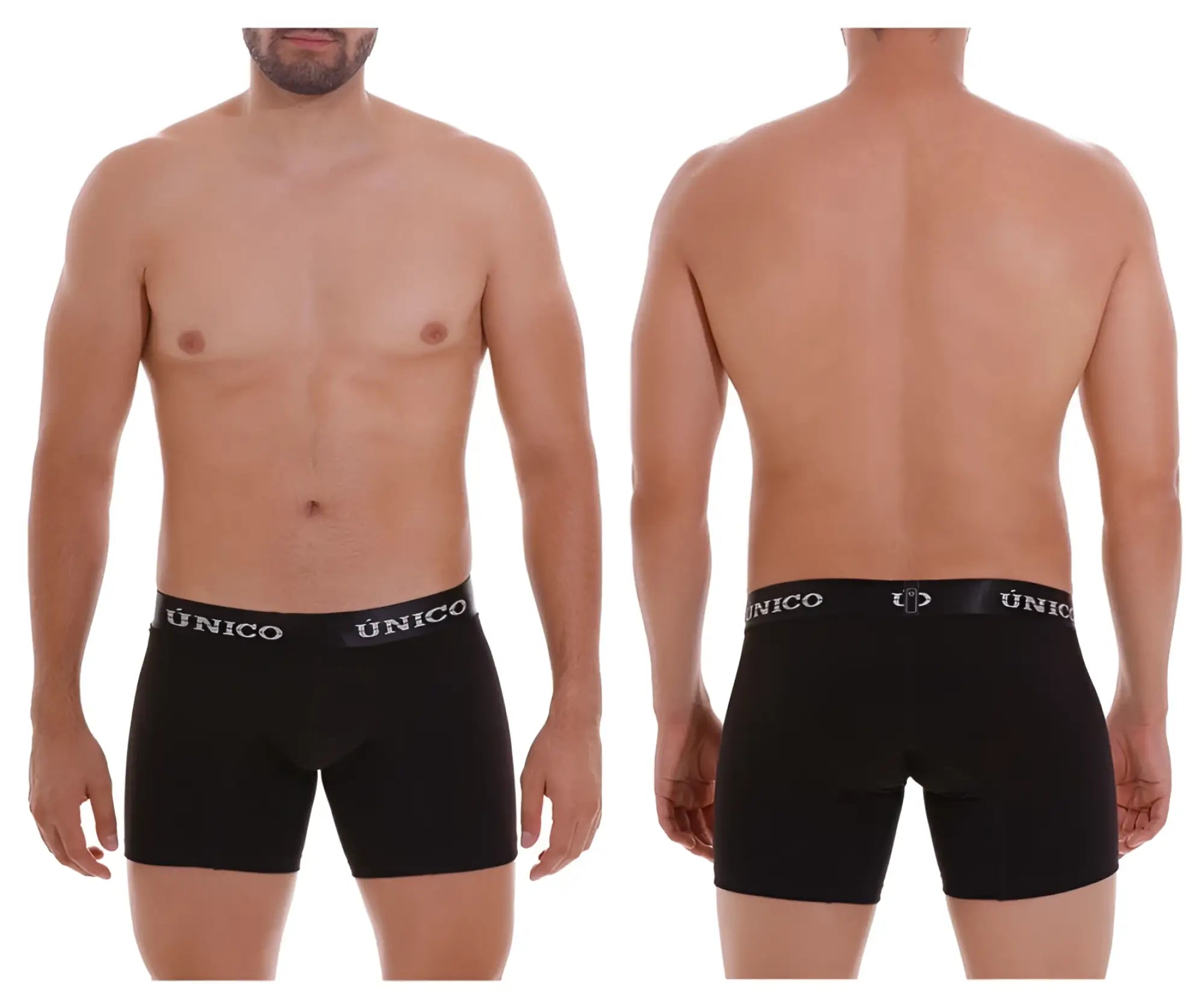 Black unico boxer briefs with white logo band in cotton blend designed for comfort and everyday wear