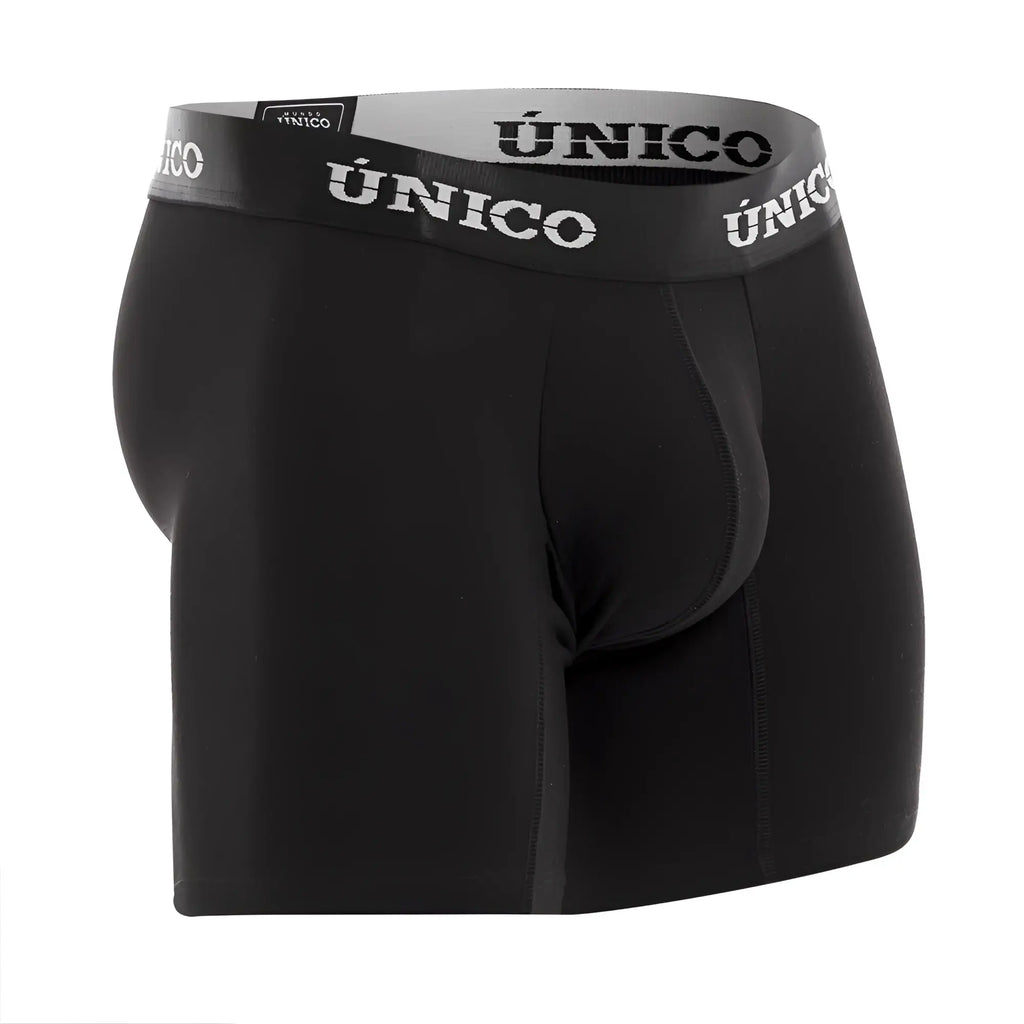 Black unico boxer briefs with a gray waistband featuring white lettering in intenso a22 style color 99 black