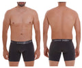 Black unico boxer briefs with gray elastic waistband and white unico logo in dark gray color model 22120100204 asfalto a22