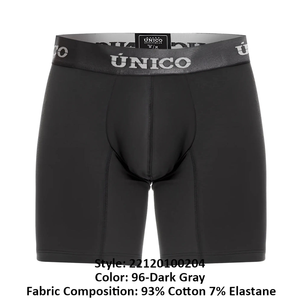 Unico 22120100204 asfalto a22 men’s boxer briefs in dark gray with gray waistband featuring Unico branding