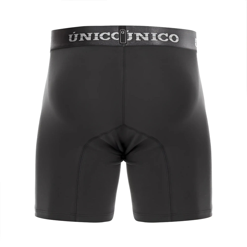 Black unicounico boxer briefs with snug fit reinforced seams in dark gray fabric designed for comfort and durability