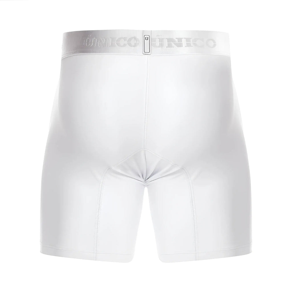 White unico cristalino M22 boxer briefs with silver waistband logo and small rectangular tag color 00-white