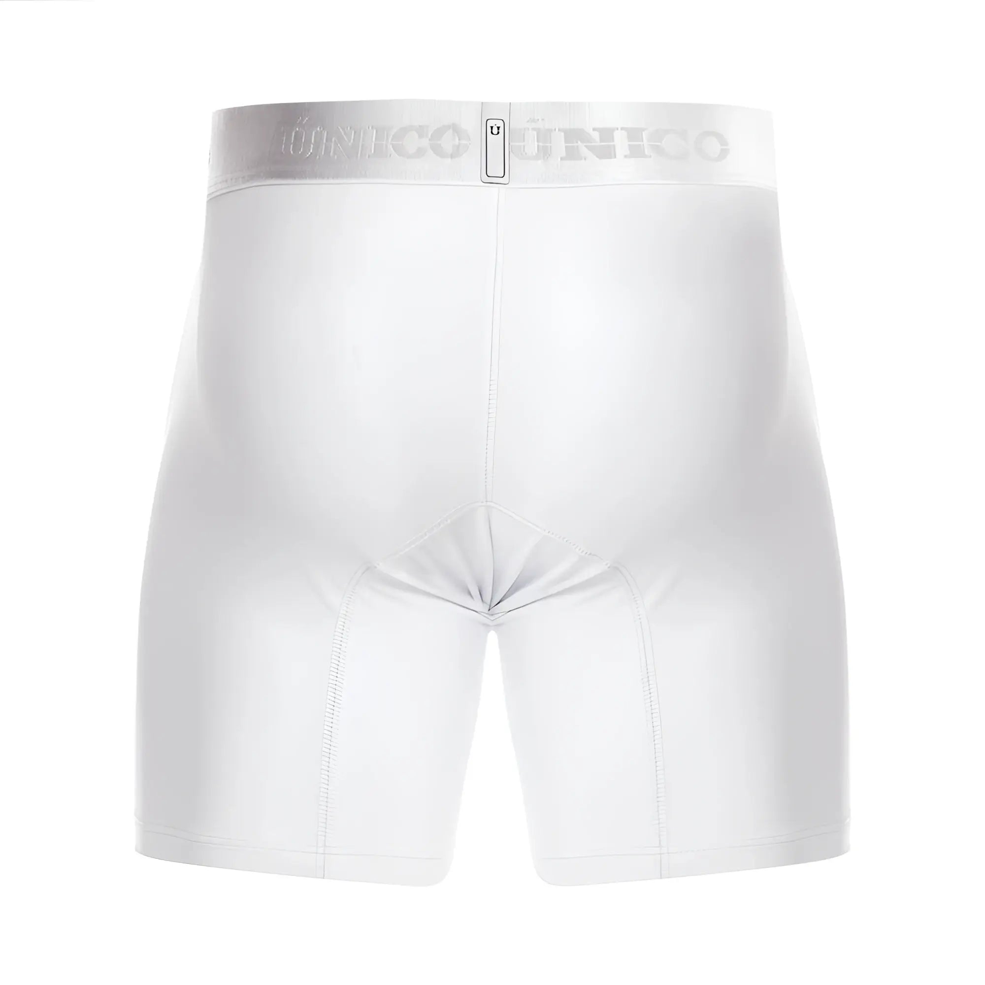 White unico cristalino M22 boxer briefs with silver waistband logo and small rectangular tag color 00-white