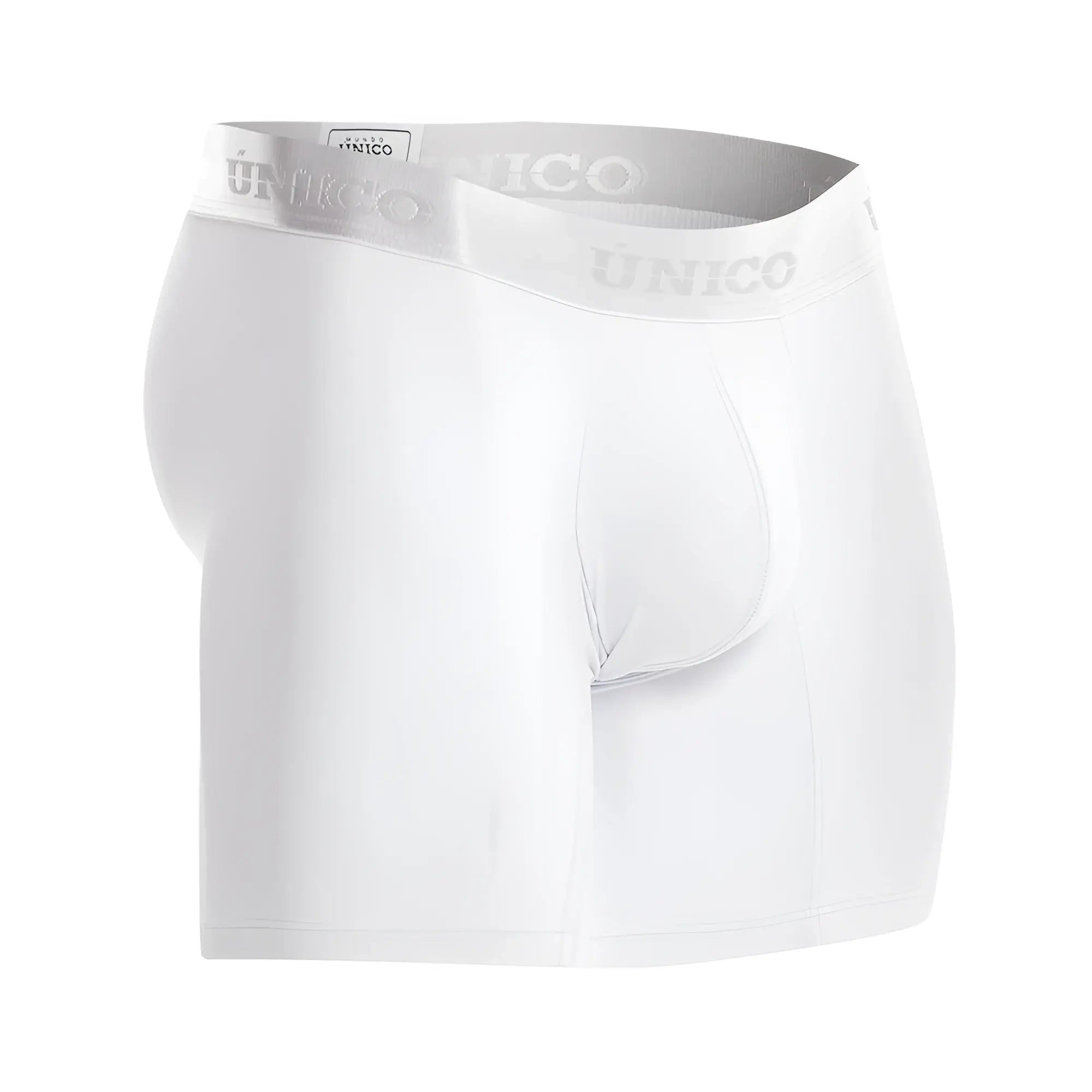 White unico 22120100205 cristalino m22 boxer briefs with subtle gray waistband featuring brand name