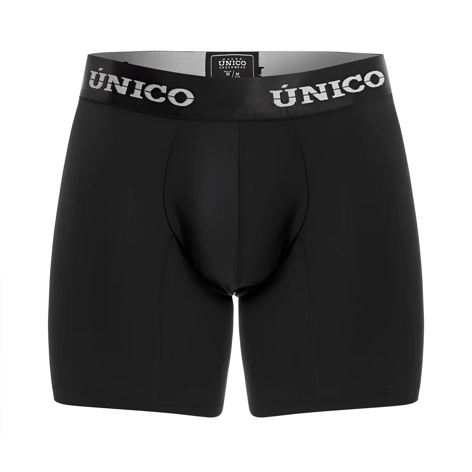 Black unico intenso m22 boxer briefs with snug elastic waistband featuring brand name in white lettering color 99 black
