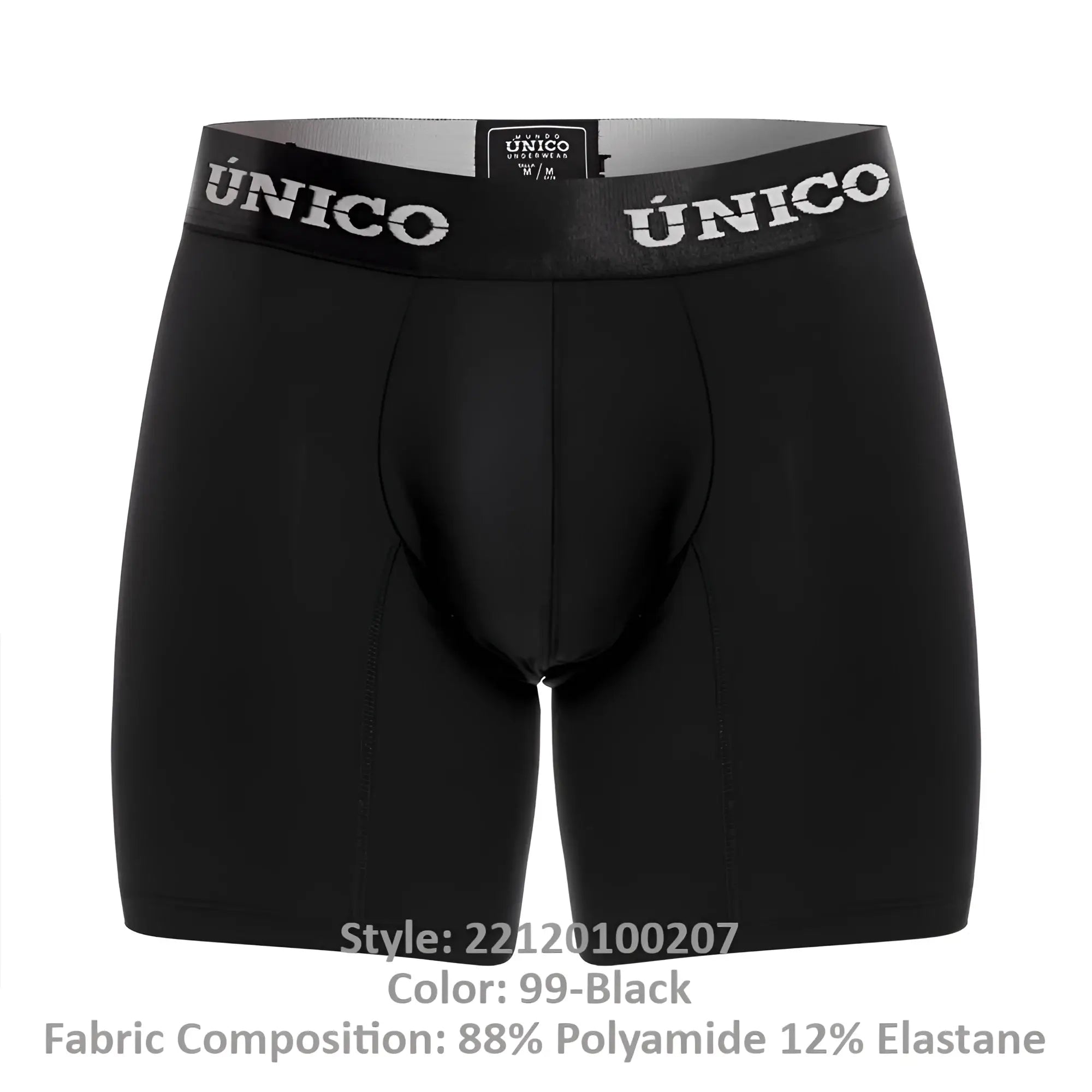 Black unico intenso m22 boxer briefs with stretchy waistband featuring white brand name lettering color 99 black