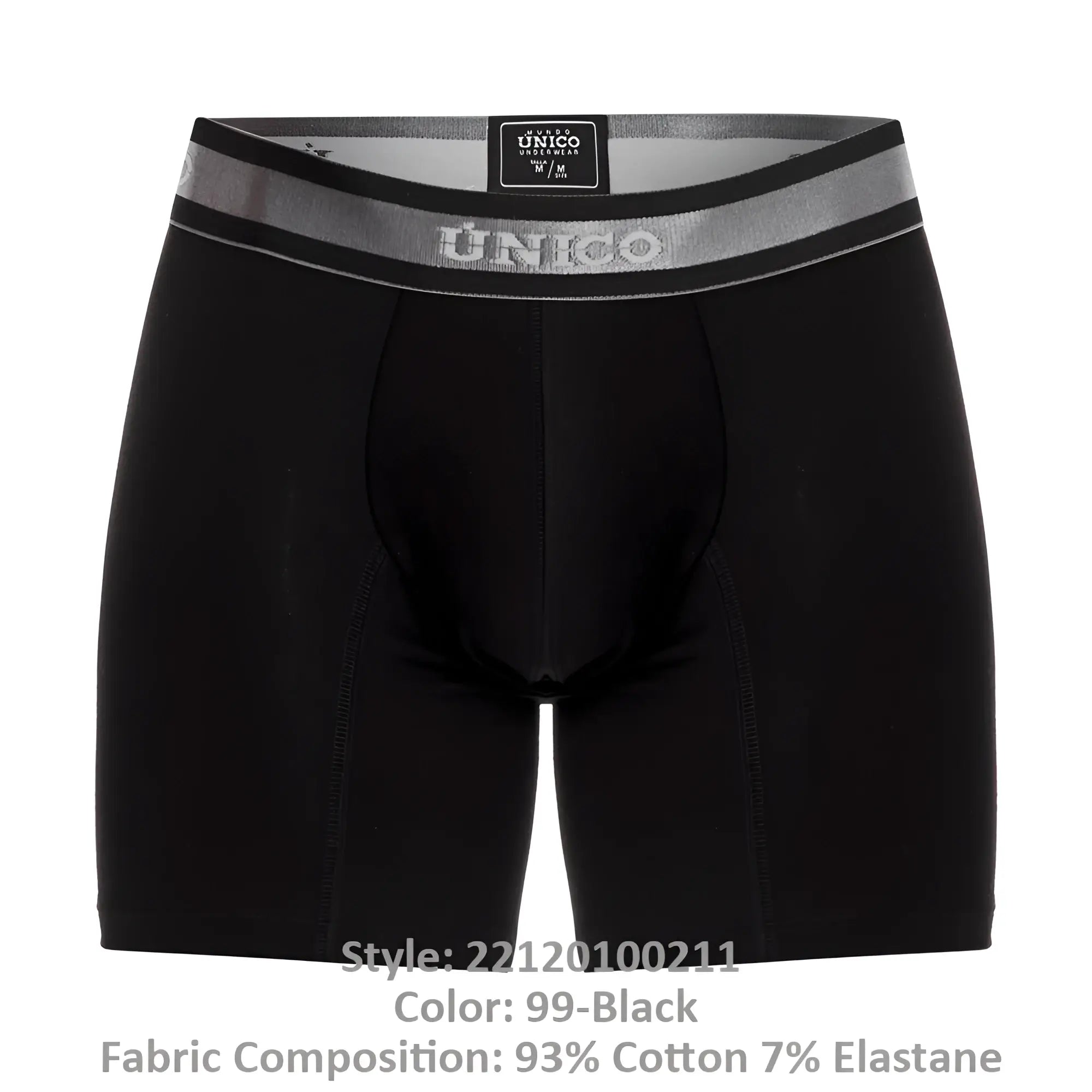 Black unico 22120100211 nebuloso a22 boxer briefs with silver waistband and subtle branding in color 99-black
