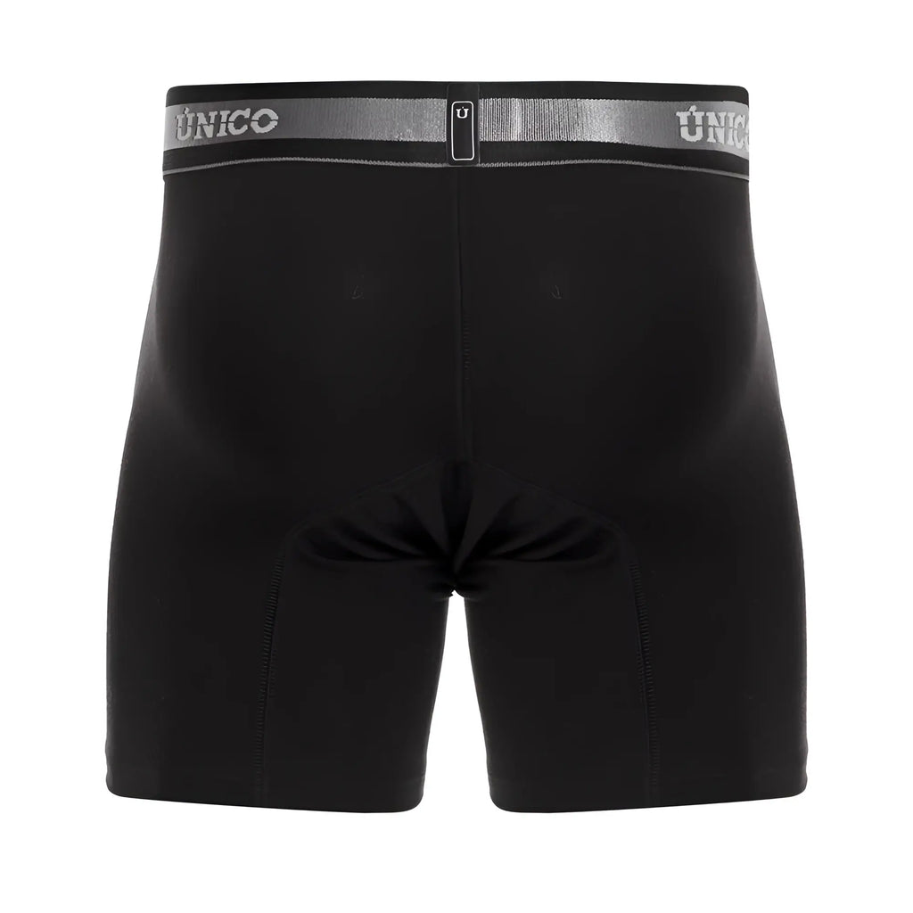 Black unico boxer briefs with silver elastic waistband branded unico and central zipper detail color 99 black