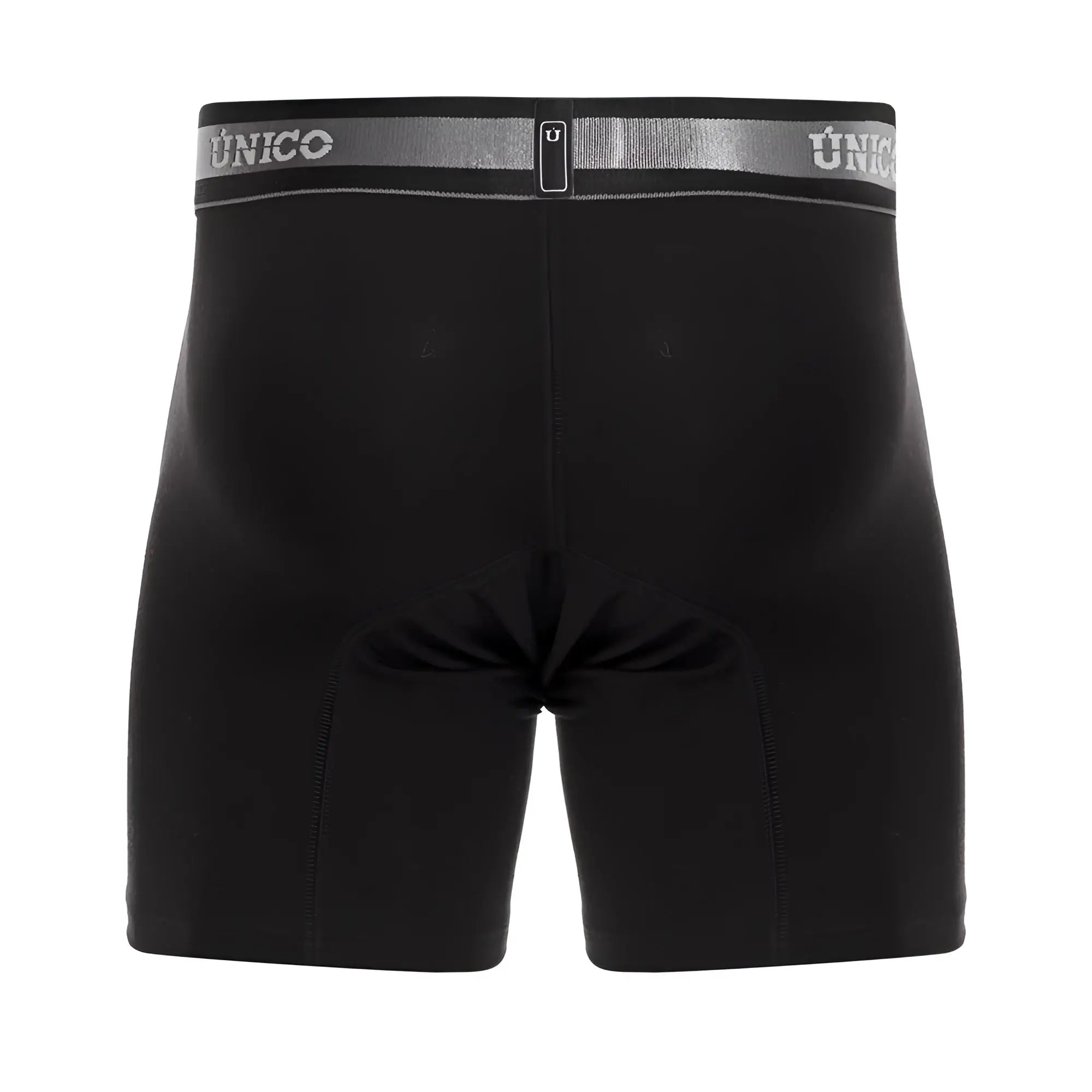 Black unico boxer briefs with silver elastic waistband branded unico and central zipper detail color 99 black