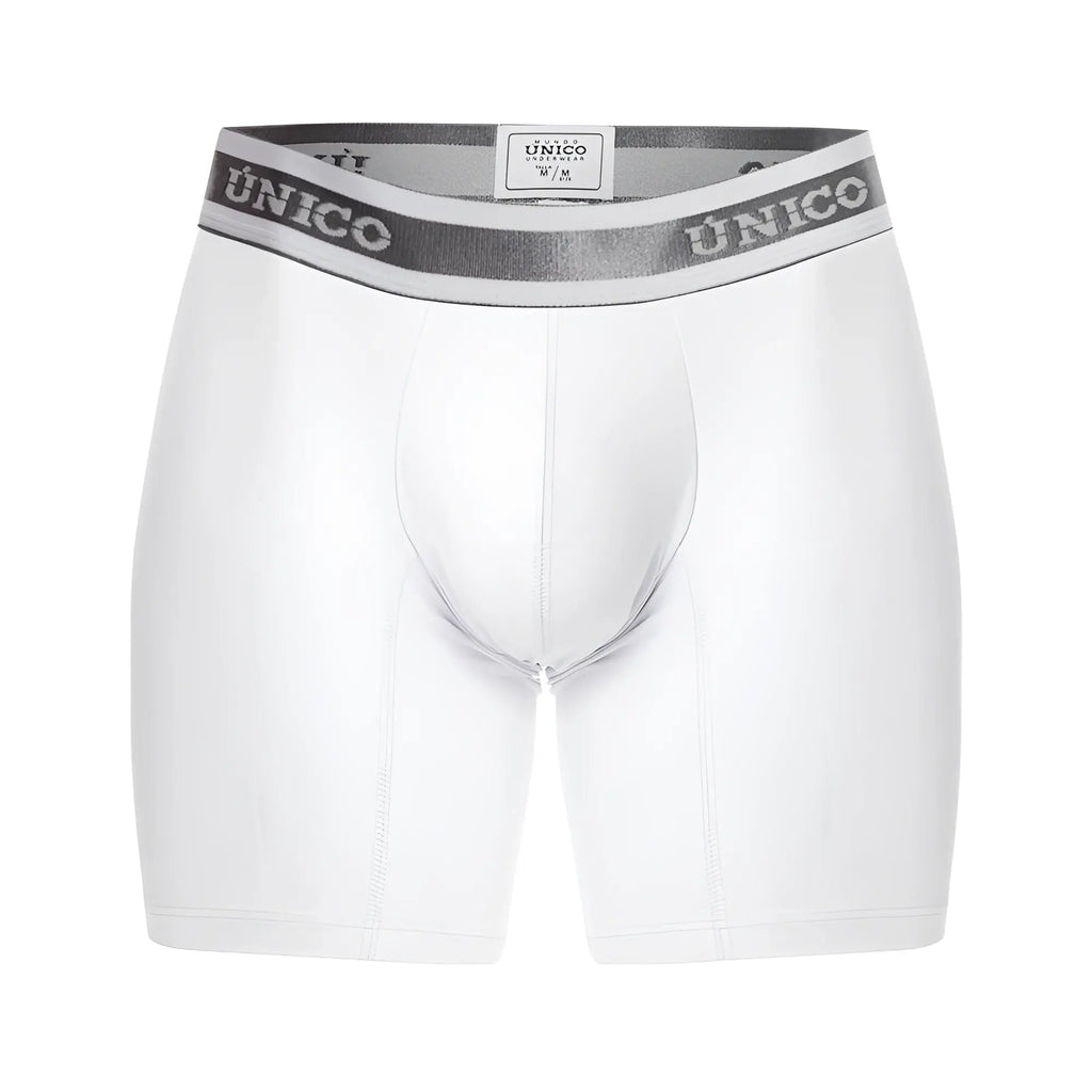 White unico 22120100212 lustre m22 boxer briefs with gray elastic waistband and bold brand name in white color
