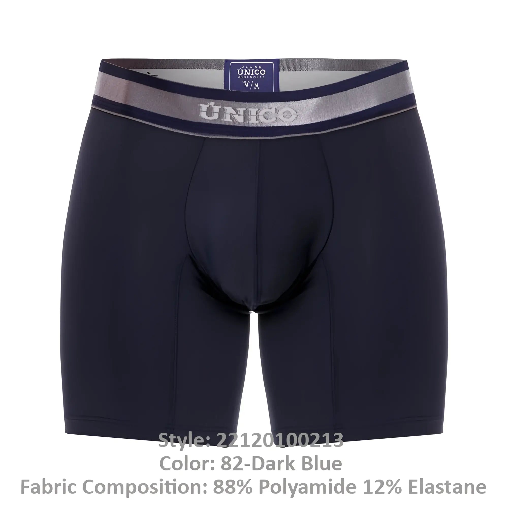 Dark blue unico 22120100213 cardenal m22 boxer briefs with silver and navy waistband for comfort and support
