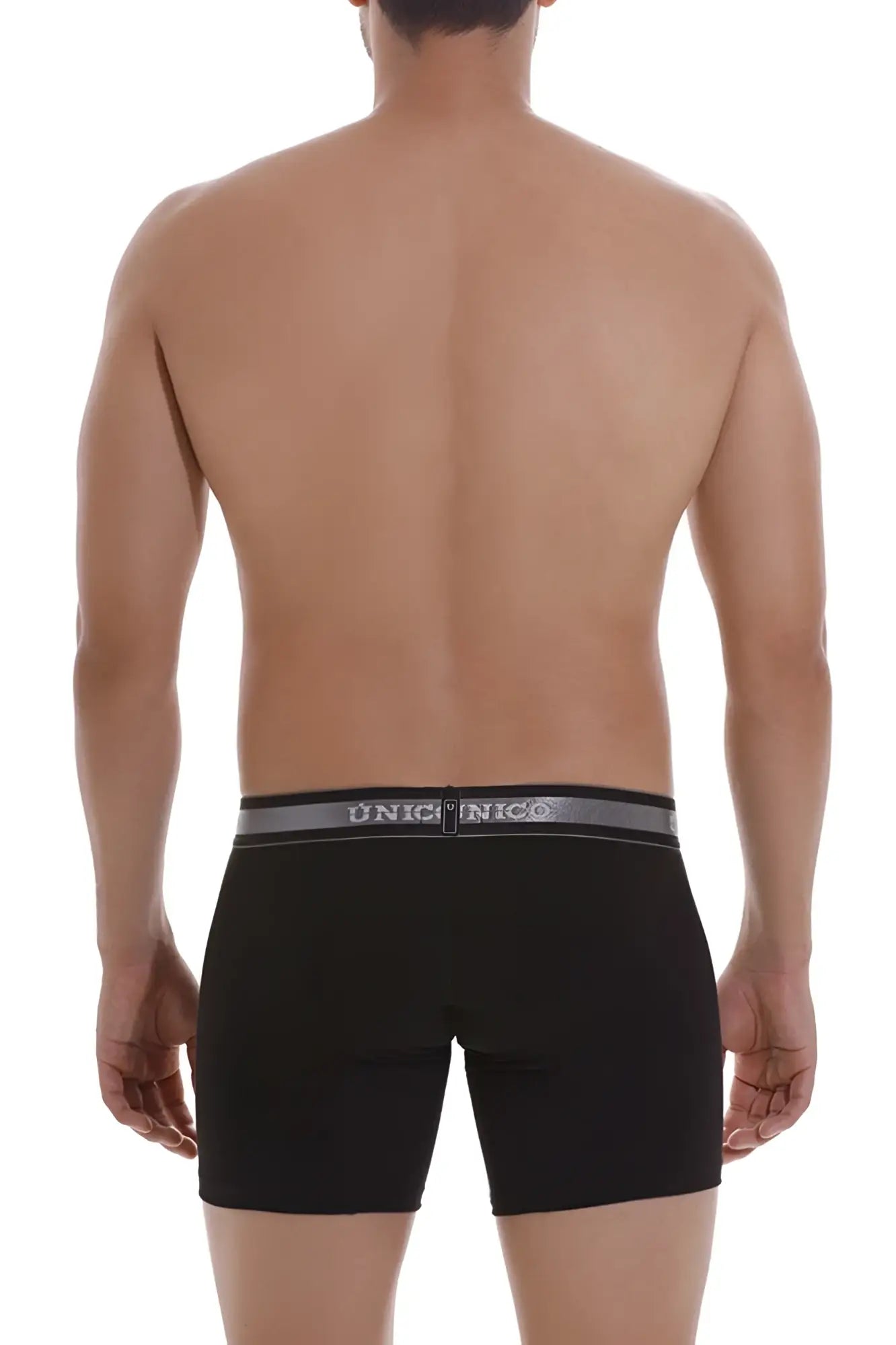 Black unico boxer briefs with gray elastic waistband featuring brand name in white lettering model nebuloso m22 color 99-black