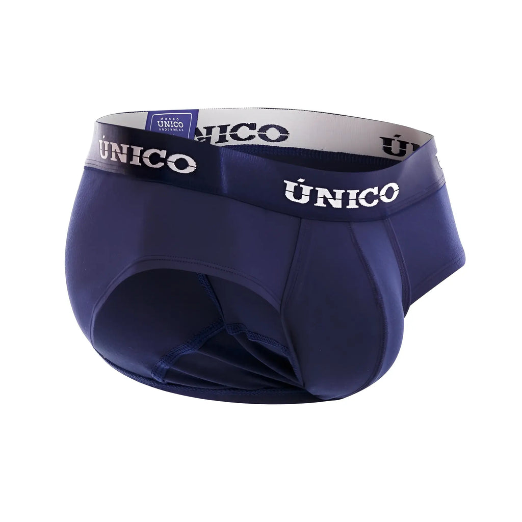 Navy blue unico men’s briefs with white branded waistband in Profundo A22 style color 82 dark blue
