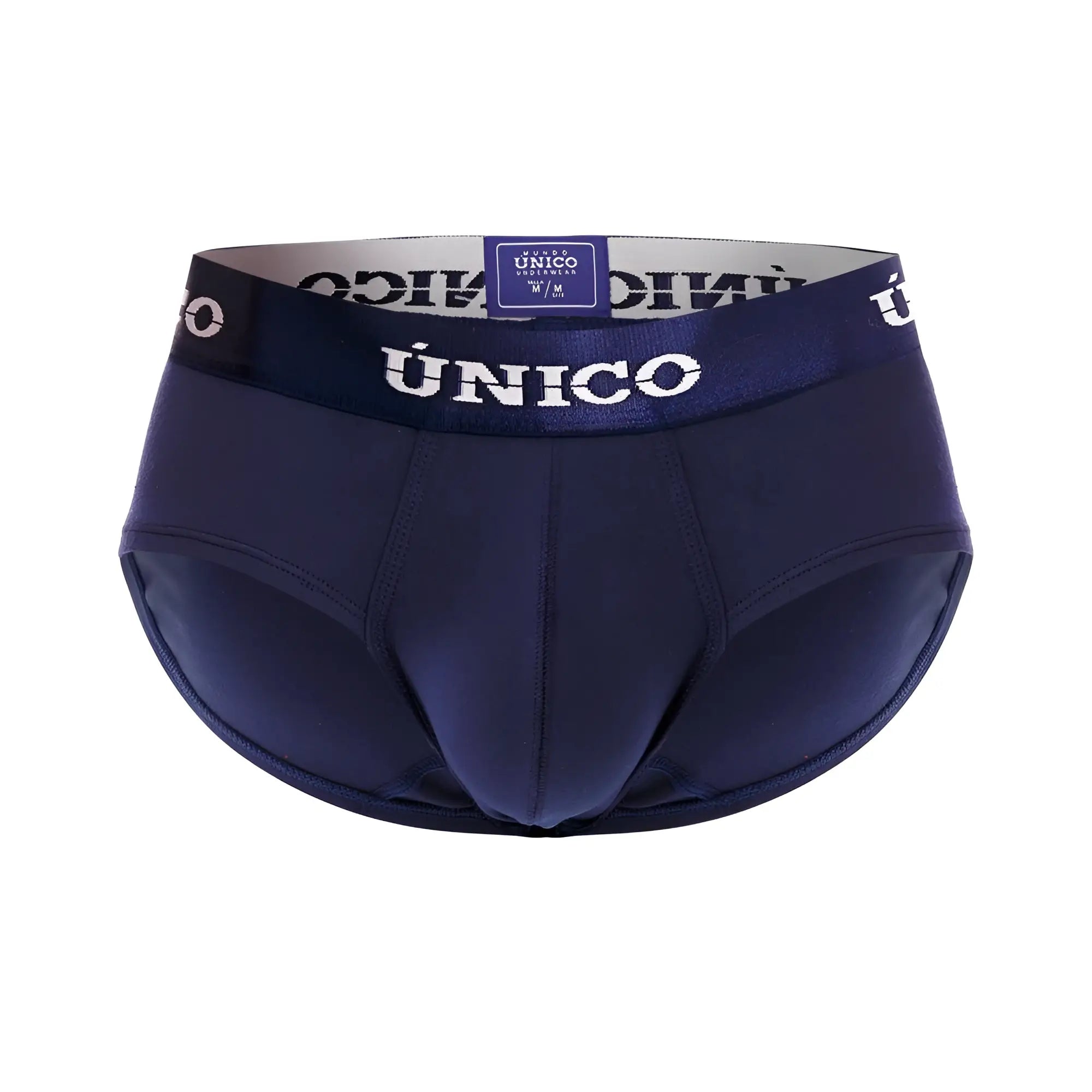 Navy blue único profudo a22 briefs with white logo trim and elastic waistband for comfortable daily wear