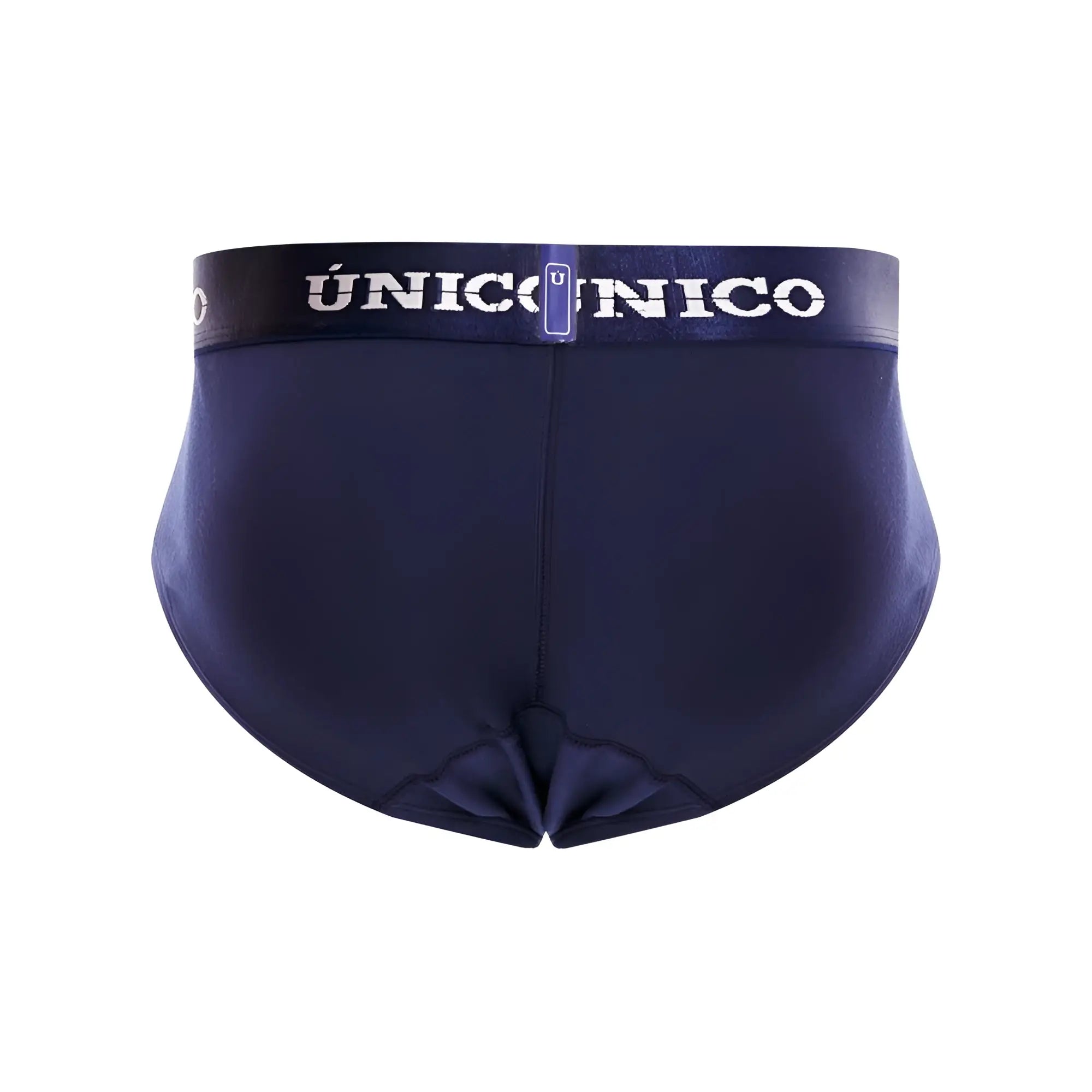 Navy blue uniconico men’s briefs with matching elastic waistband and white brand name lettering in color 82-dark blue