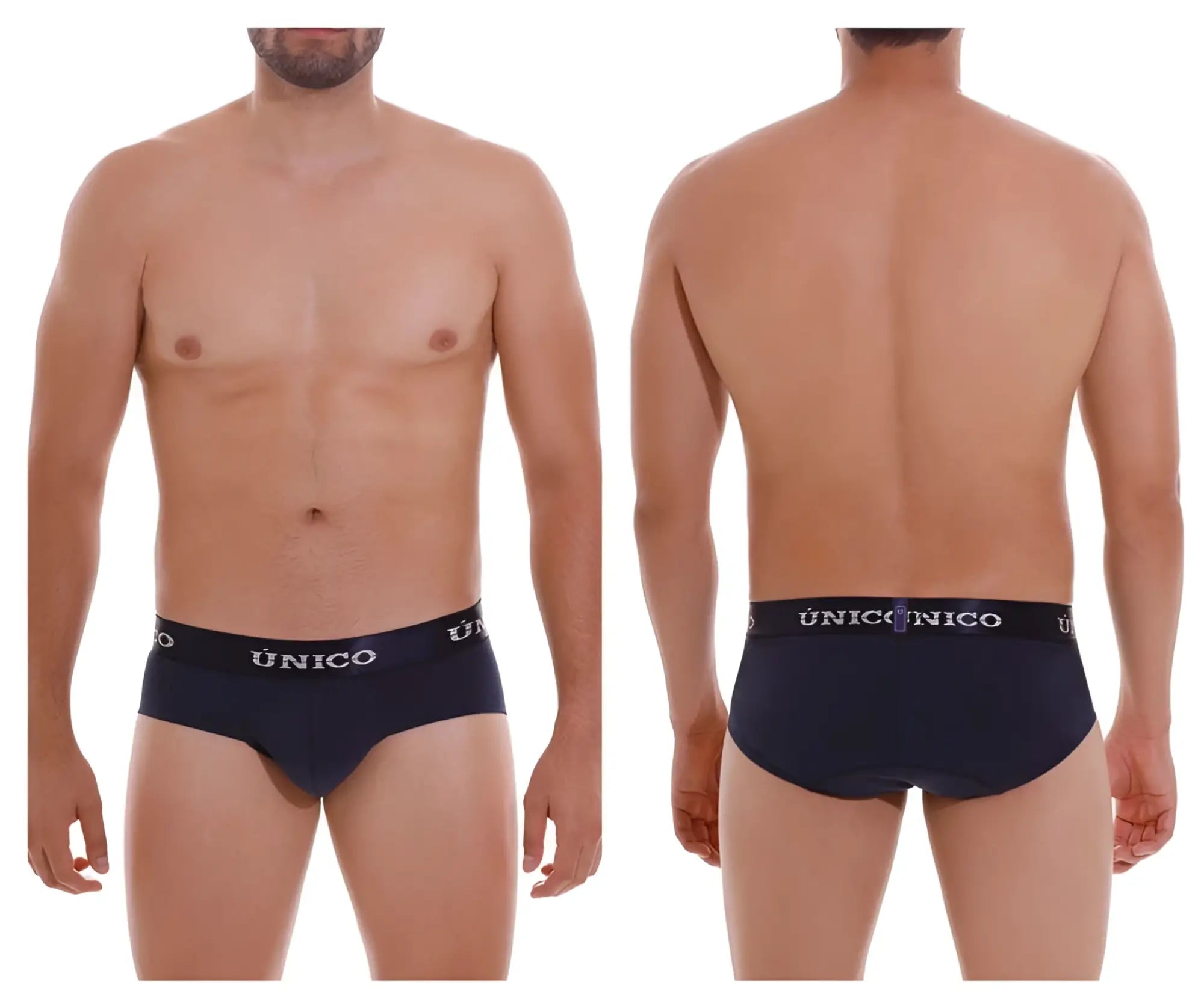 Navy blue Unico 22120201102 Profundo A22 briefs with white Unico branding on the waistband in dark blue color