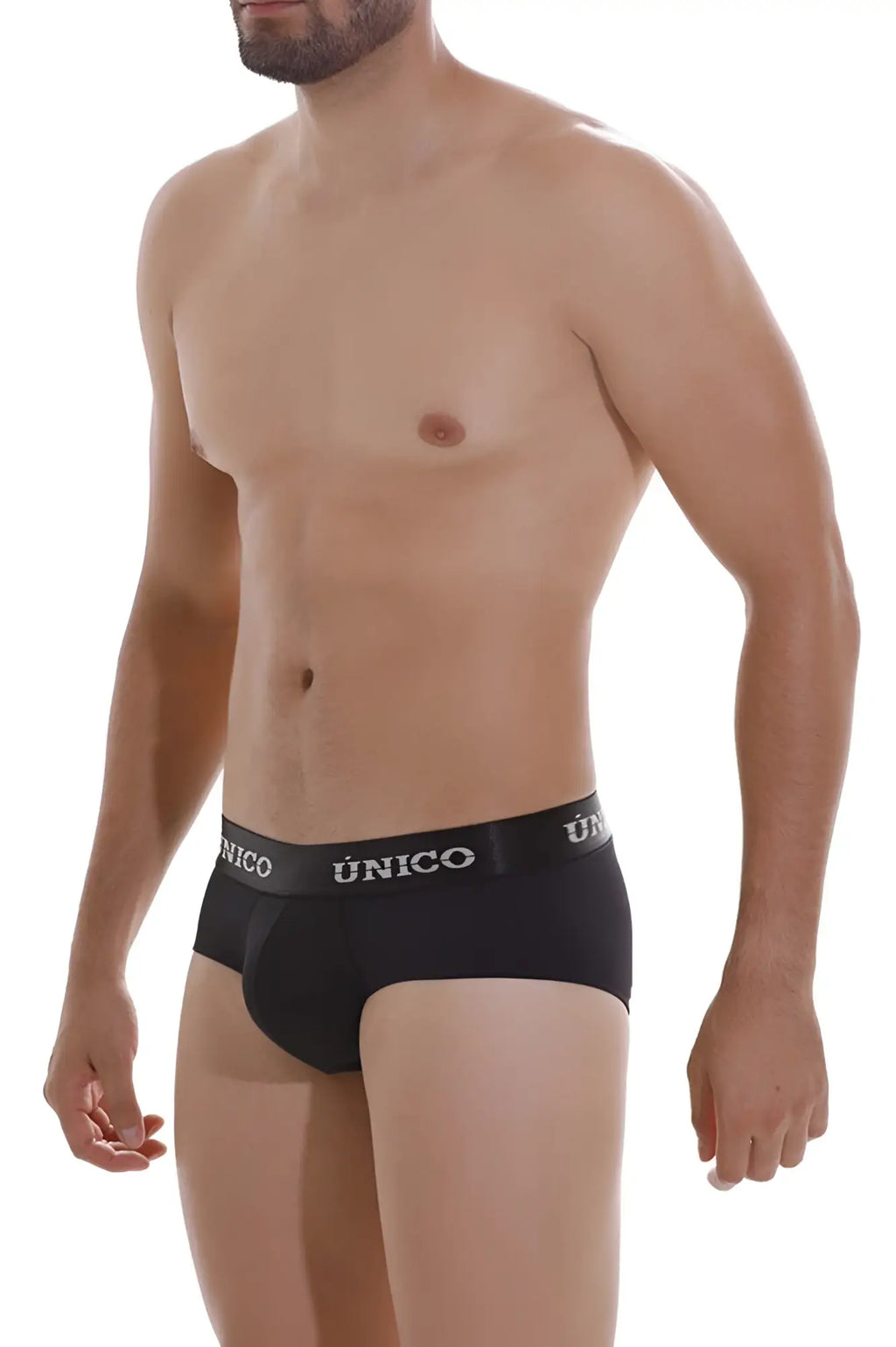 Black unico intenso a22 briefs with a white logo band in color 99 black shown from the front