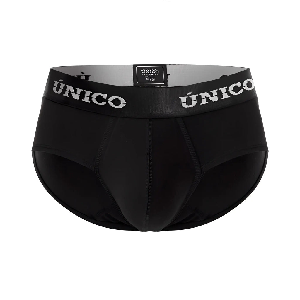 Black unico 22120201103 intenso a22 briefs with white unico waistband branding in black cotton blend fabric