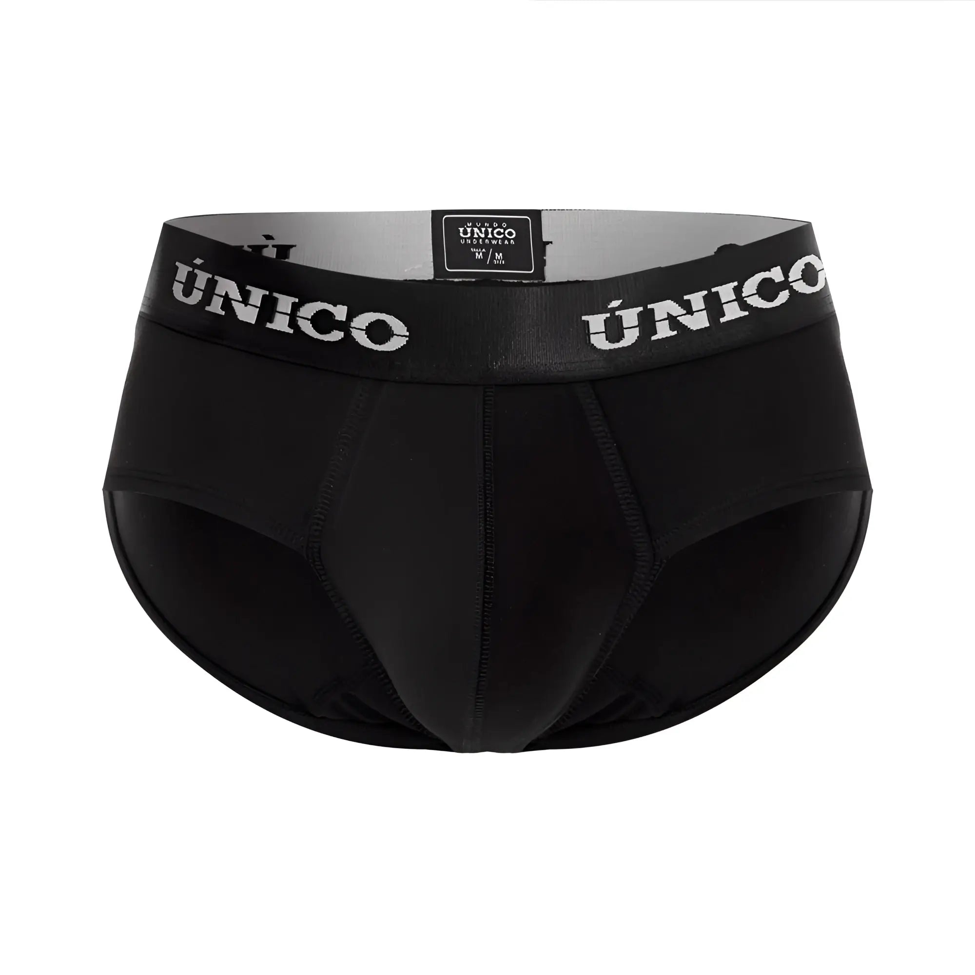 Black unico 22120201103 intenso a22 briefs with white unico waistband branding in black cotton blend fabric