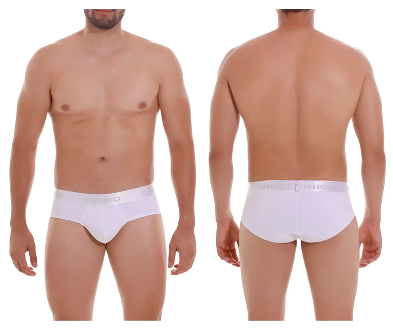 White unico 22120201105 cristalino m22 briefs with subtle elastic waistband and gray unico logo in white color
