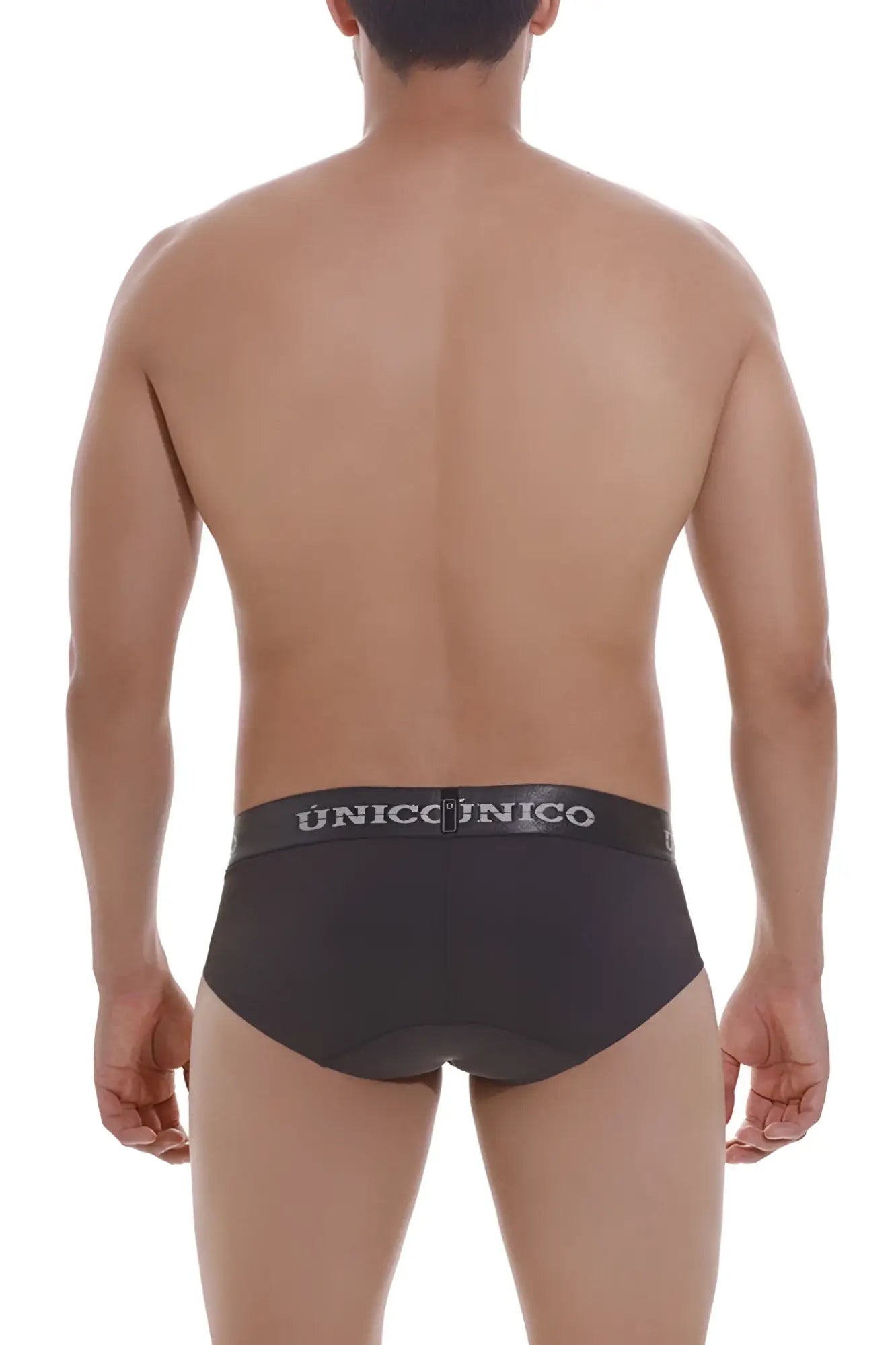 Unico 22120201108 Asfalto M22 dark gray briefs with black elastic waistband featuring unico brand name in white