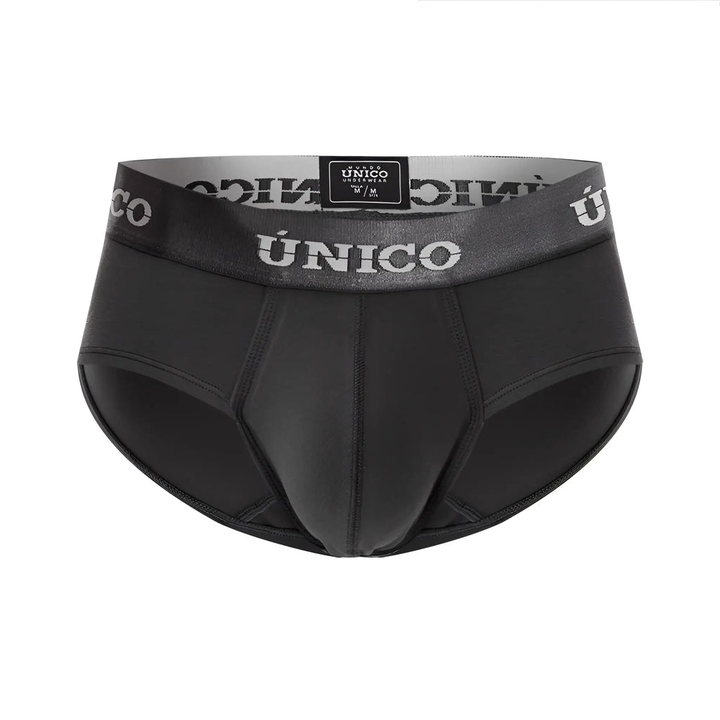 Black unico 22120201108 asfalto men’s briefs with gray waistband and white brand name in dark gray color